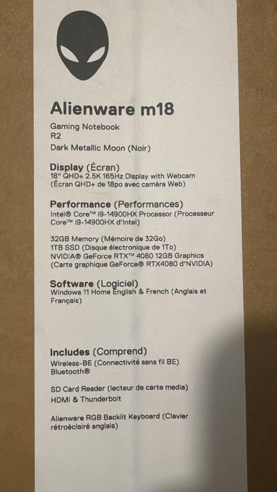 Alienware M18 Gaming Laptop - 18-inch QHD+ 165Hz 3ms Display, Intel Core i7-14700HX, 16GB DDR5 RAM, 1TB SSD, NVIDIA GeForce RTX 4070 8GB GDDR6, Windows 11 Home, Onsite Service - Dark Metallic Moon - Customer Photo 2
