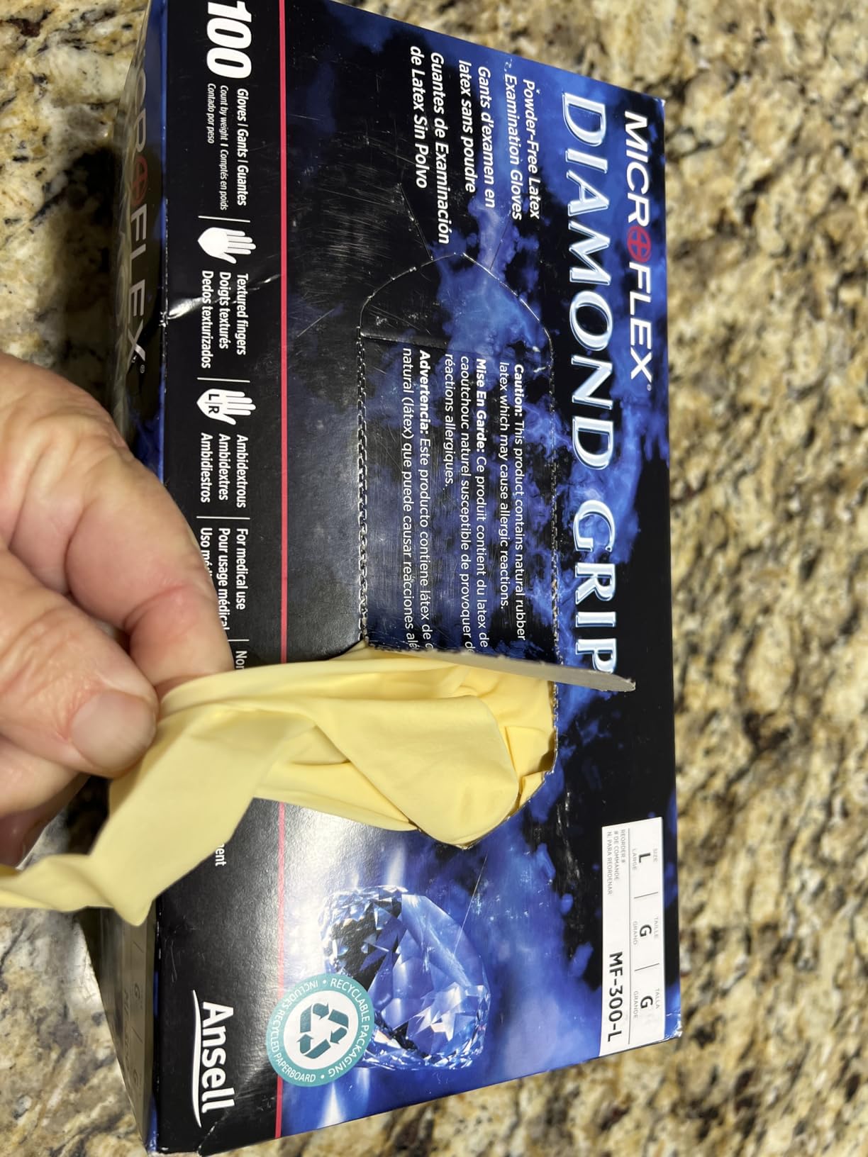 Ansell MICROFLEX Diamond Grip MF-300 Disposable Latex Gloves for Automotive, Healthcare, Machinery Industries - Med, Natural (Box of 100) - Customer Photo 2