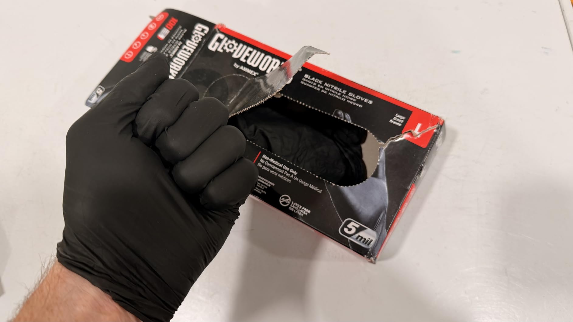 GLOVEWORKS Black Disposable Nitrile Industrial Gloves 5 Mil, Latex/Powder-Free, Food-Safe, Textured - Customer Photo 1
