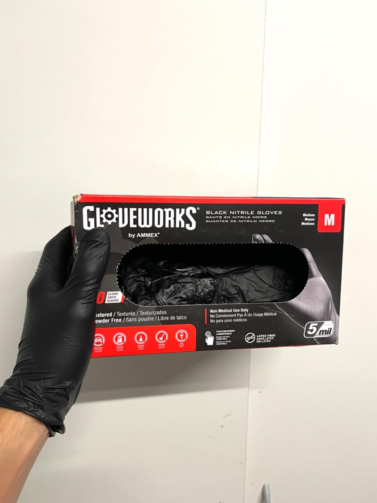 GLOVEWORKS Black Disposable Nitrile Industrial Gloves 5 Mil, Latex/Powder-Free, Food-Safe, Textured - Customer Photo 2