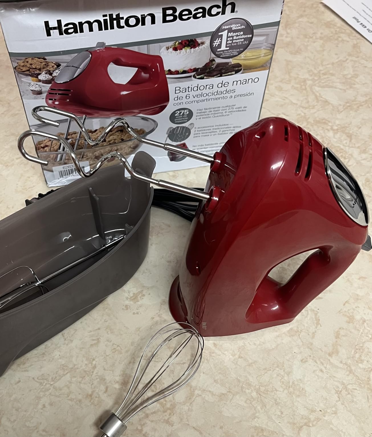 Hamilton Beach 6-Speed Electric Hand Mixer with Whisk, Traditional Beaters, Dough Hooks, Snap-On Storage Case, 275 Watts, Red - Customer Photo 2