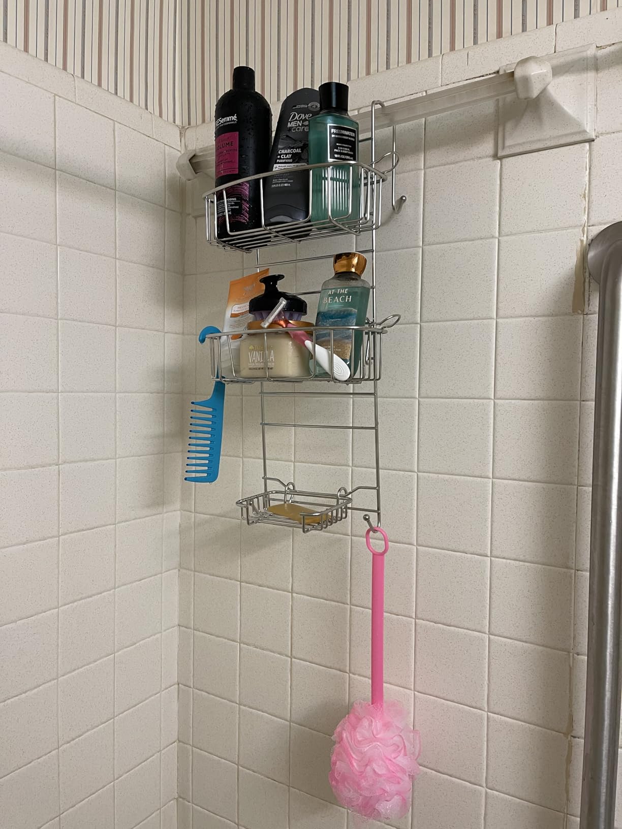 Zenna Home Shower Caddy Hanging Over the Shower Door Organizer, Stainless Steel Rack with 2 Shelves and Built in Hooks, Bathroom Organizer Shelf for Inside Shower, Stainless Steel - Customer Photo 3
