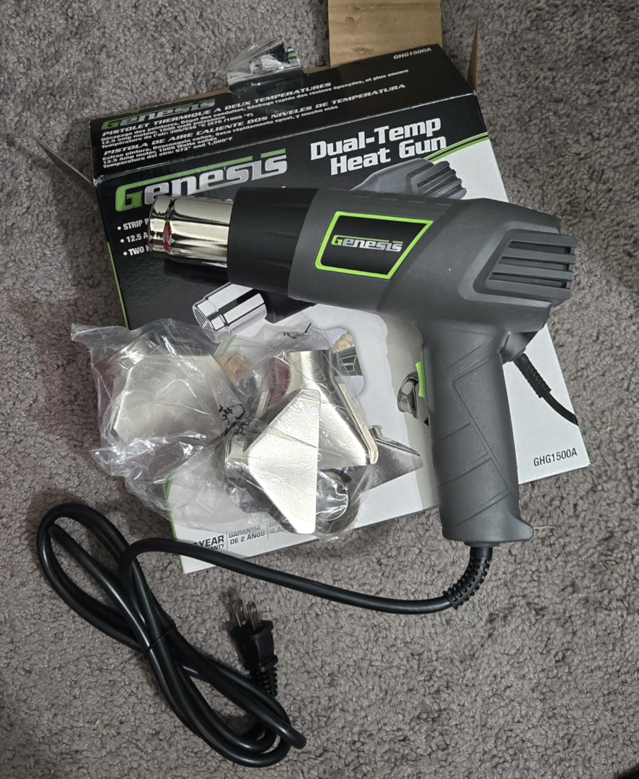 Genesis GHG1500A Dual Temperature Heat Gun Kit With Fast Heat High And Low Settings 572F/1000F, Air Reduction Nozzle, Reflector Nozzle, And Two Deflector Nozzles with 2 Year Warranty - Customer Photo 2