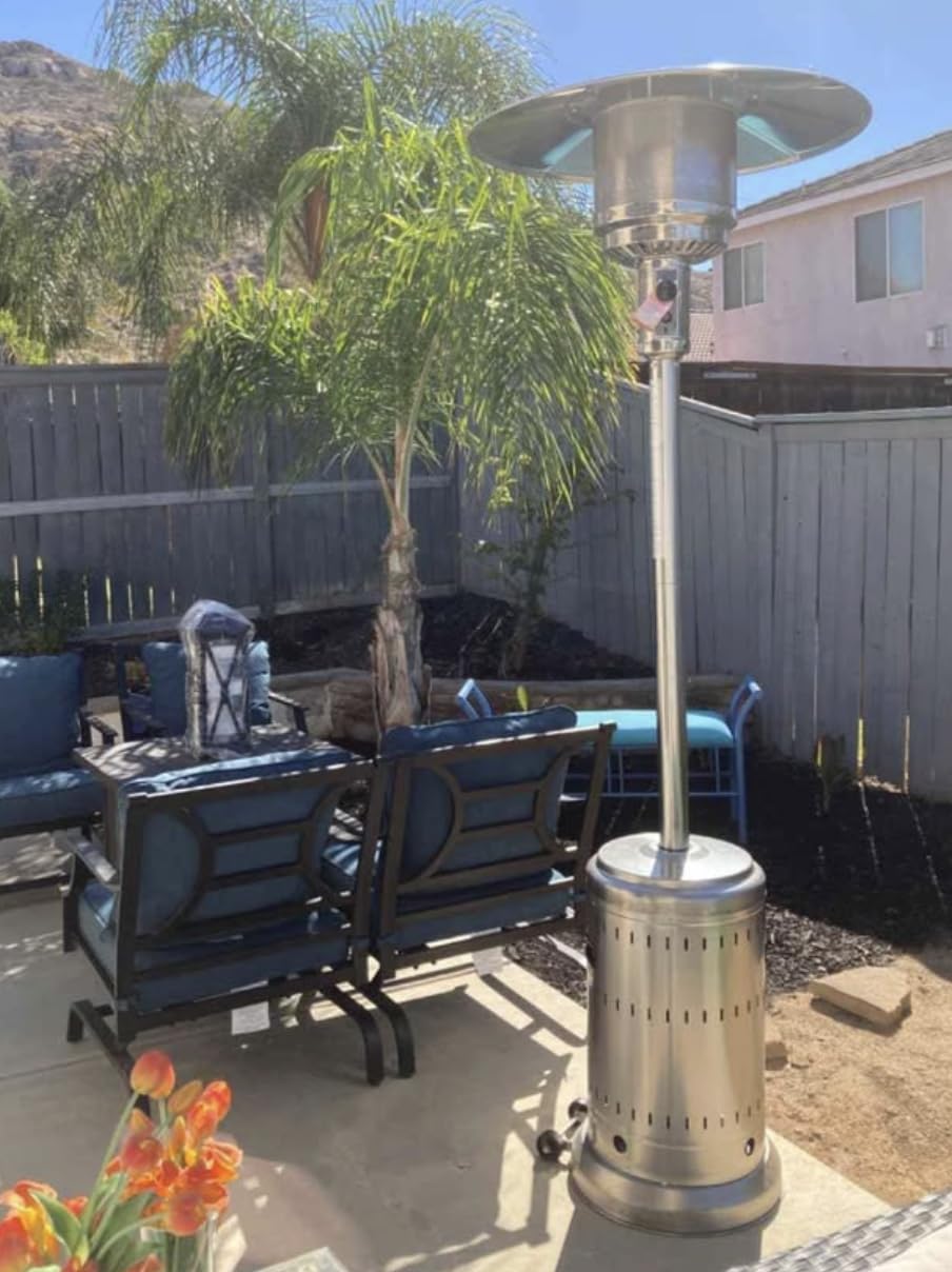 Amazon Basics 46,000 BTU Outdoor Propane Patio Heater with Wheels, Commercial & Residential, Havana Bronze, with Water Tank, 32.1 x 32.1 x 91.3 inches (LxWxH) - Customer Photo 2