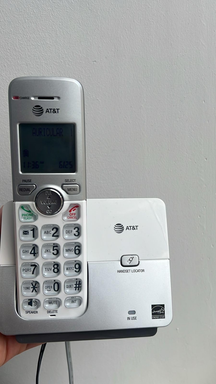AT&T EL51203 DECT 6.0 2-Handset Cordless Phone - Full Duplex Handset Speakerphone, Caller ID/Call Waiting, Backlit Keypad & Display, Intercom, ECO Mode, White/Silver Customer Review AT&T EL51203 DECT 6.0 2-Handset Cordless Phone - Full Duplex Handset Speakerphone, Caller ID/Call Waiting, Backlit Keypad & Display, Intercom, ECO Mode, White/Silver - Customer Photo 1