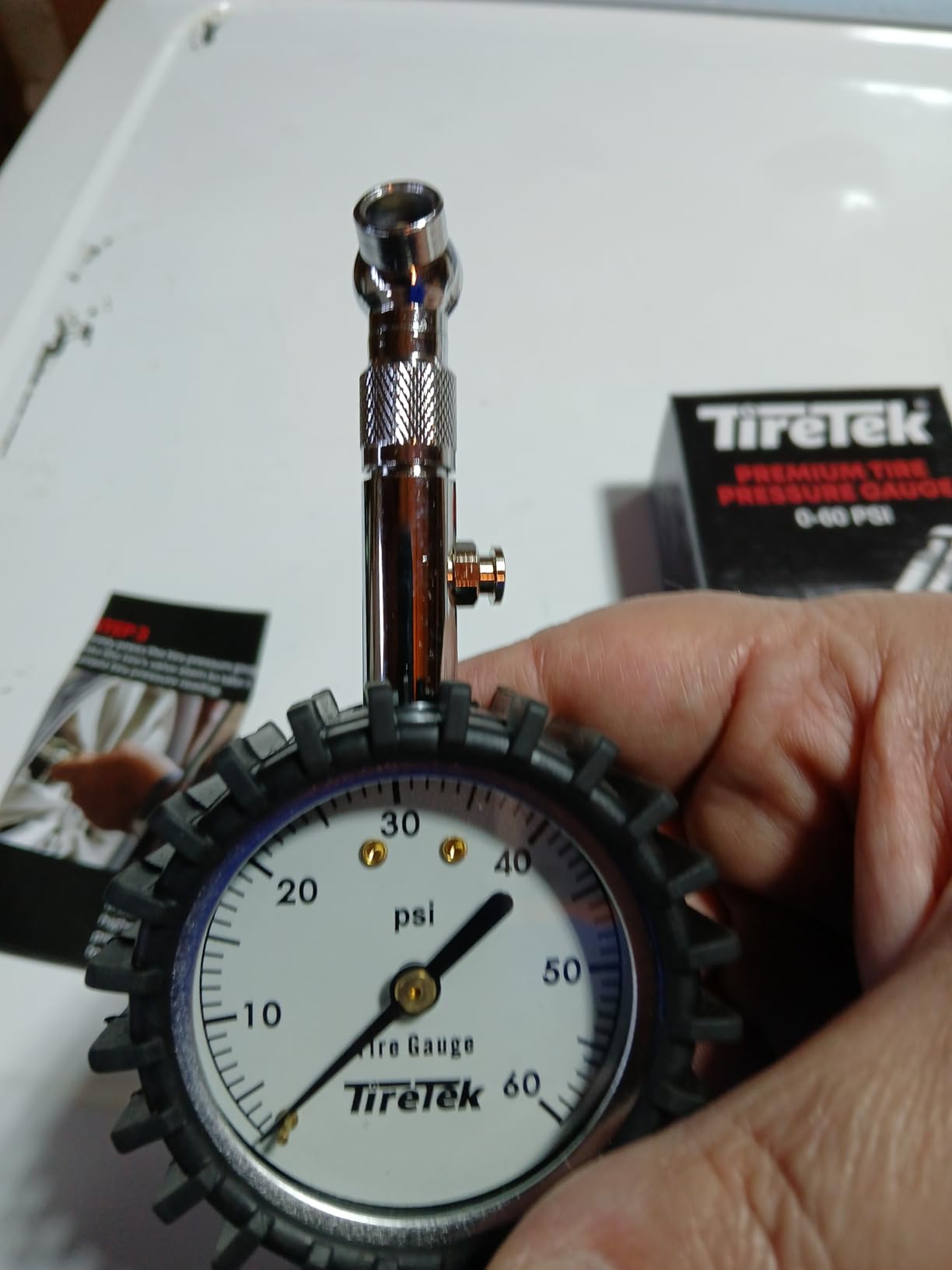 Tire Pressure Gauge for Cars (ANSI Certified) Premium Air Pressure Gauge for Tires - Easy to Read Glow in The Dark Automobile Analog Circular Dial Customer Review Tire Pressure Gauge for Cars (ANSI Certified) Premium Air Pressure Gauge for Tires - Easy to Read Glow in The Dark Automobile Analog Circular Dial - Customer Photo 1