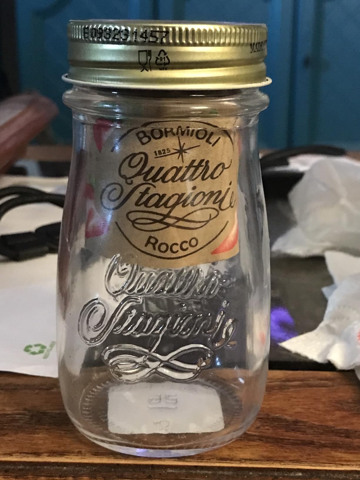 Bormioli Rocco Quattro Stagioni, Glass Canning Jar and Drinking Bottle, 13.5 Oz. with Gold Metal Airtight Lid, Made in Italy - Customer Photo 1