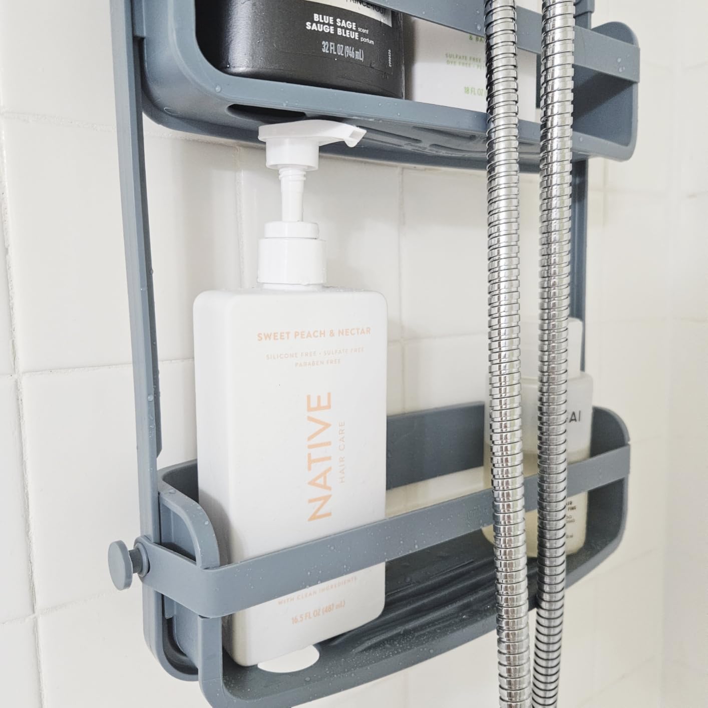 Umbra Flex Hanging Shower Caddy with 2 Shelves, Bathtub Shelf and Bathroom Organizer, White - Customer Photo 1