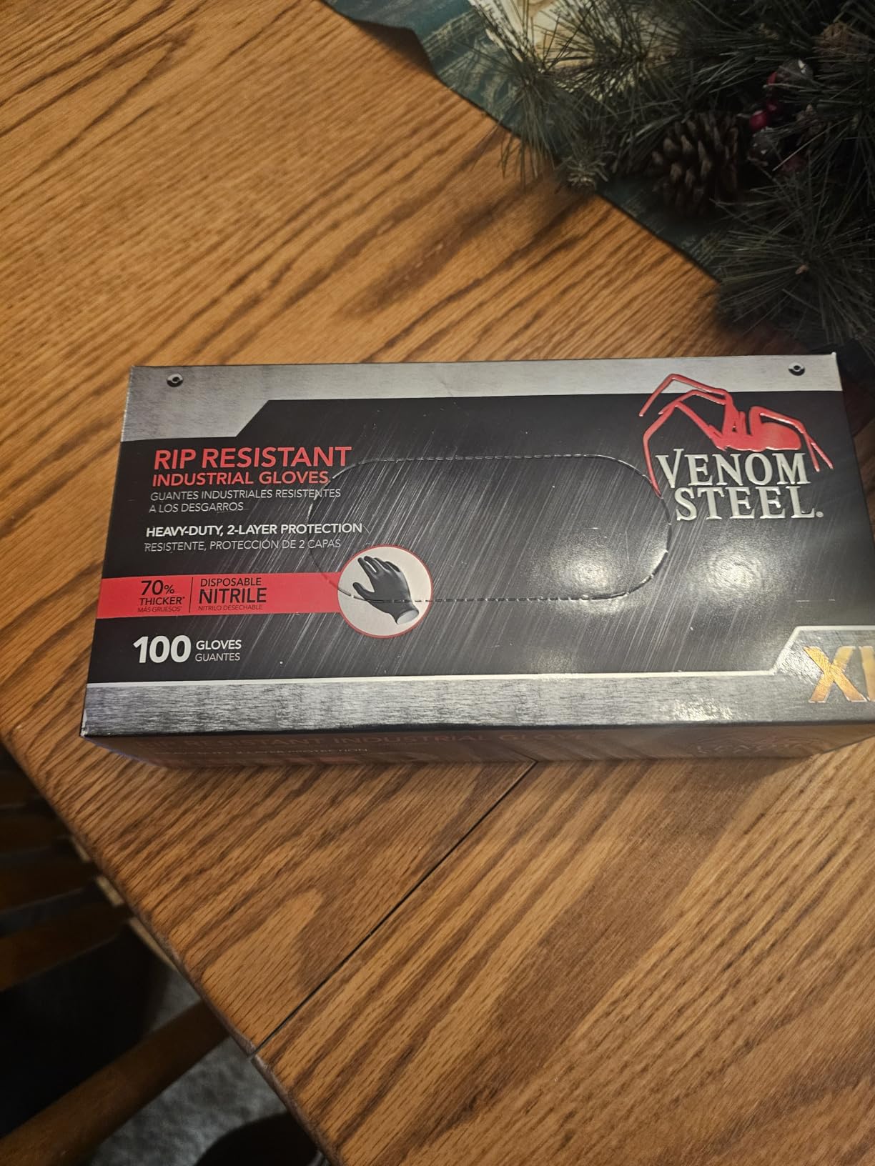 Venom Steel Industrial Nitrile Gloves, Chemical Resistant Disposable Black Gloves, Latex-Free, Powder-Free, Textured Grip, Heavy Duty Two-Layer Protection, 6 mil,Medium, 100 Count - Customer Photo 1
