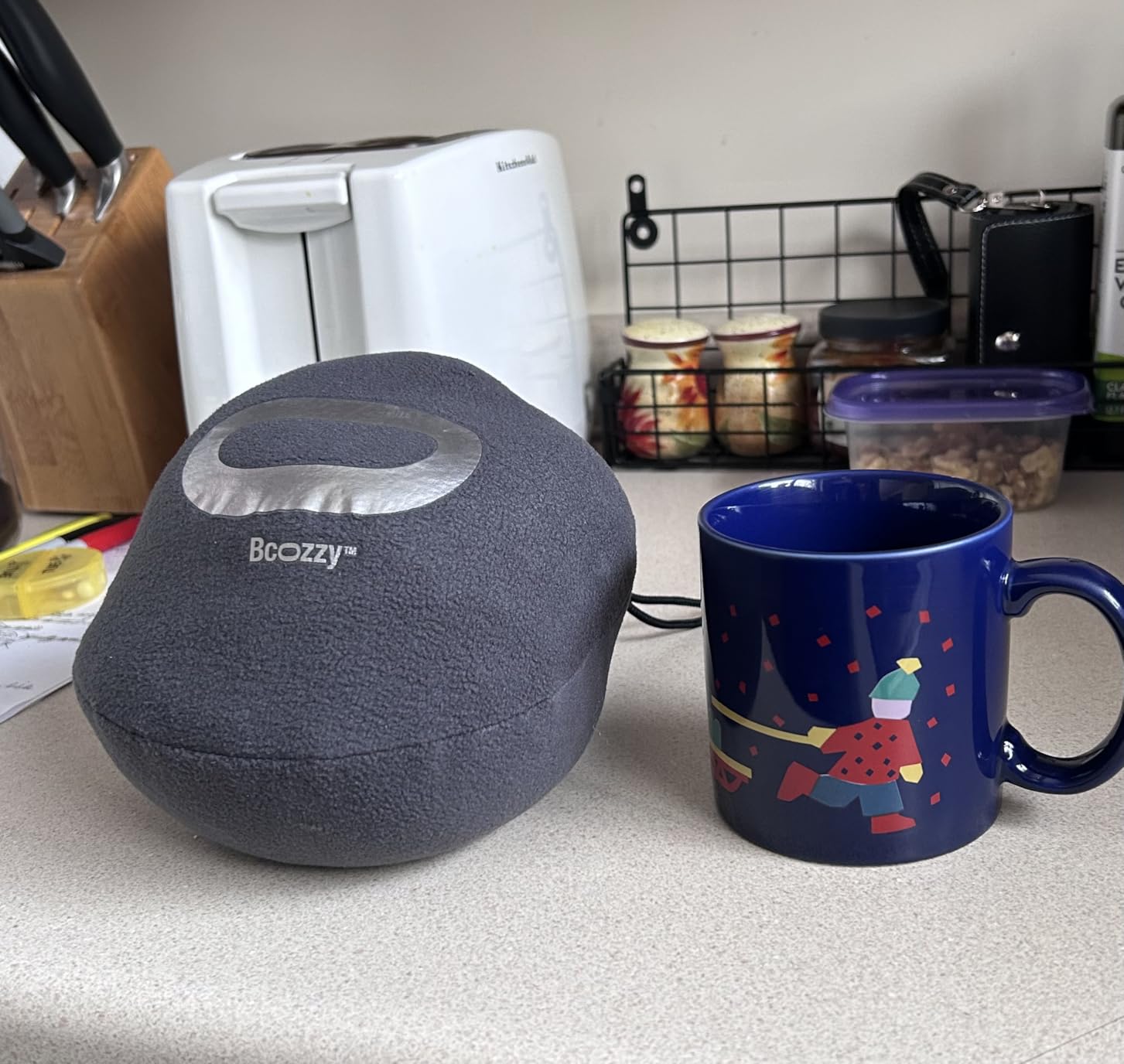 BCOZZY Travel Neck Pillow for Airplane – Patented Double Support for Head, Neck, and Chin. Best for Long Flights, Plane Sleeping, and Car Rides. Adjustable Size. Fully Washable. Carry Bag. Large, Navy - Customer Photo 1