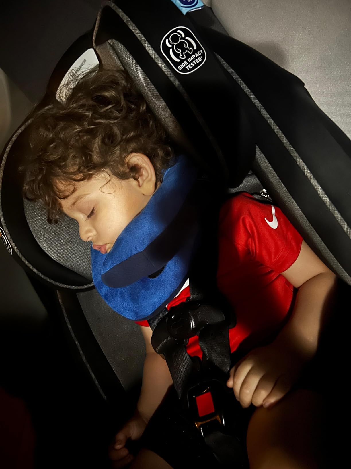 BCOZZY Travel Neck Pillow for Airplane – Patented Double Support for Head, Neck, and Chin. Best for Long Flights, Plane Sleeping, and Car Rides. Adjustable Size. Fully Washable. Carry Bag. Large, Navy - Customer Photo 2