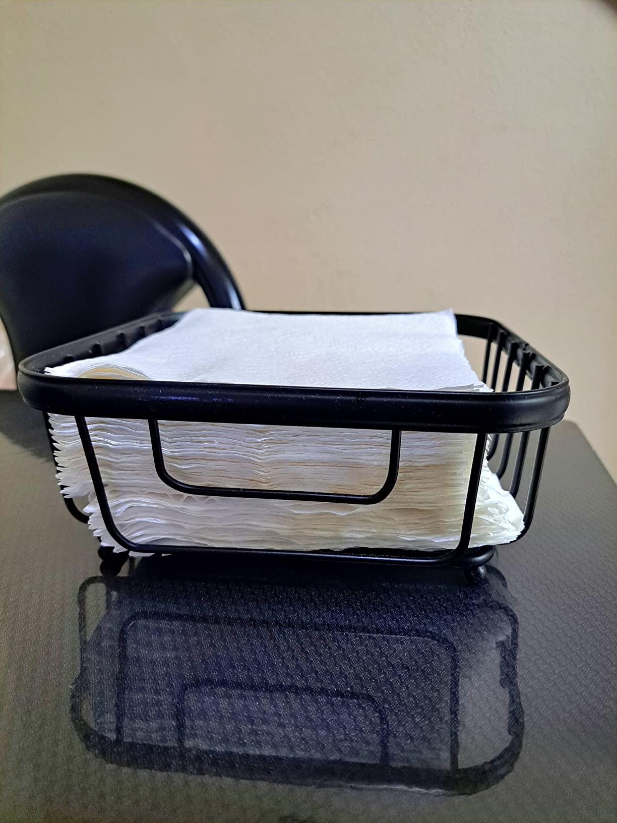 Spectrum Ashley Flat Napkin Holder Basket for Kitchen Counter & Dining Table Decor, Modern Heavy Duty Easy Access Napkin Dispenser for Cocktail Napkins, Black - Customer Photo 3