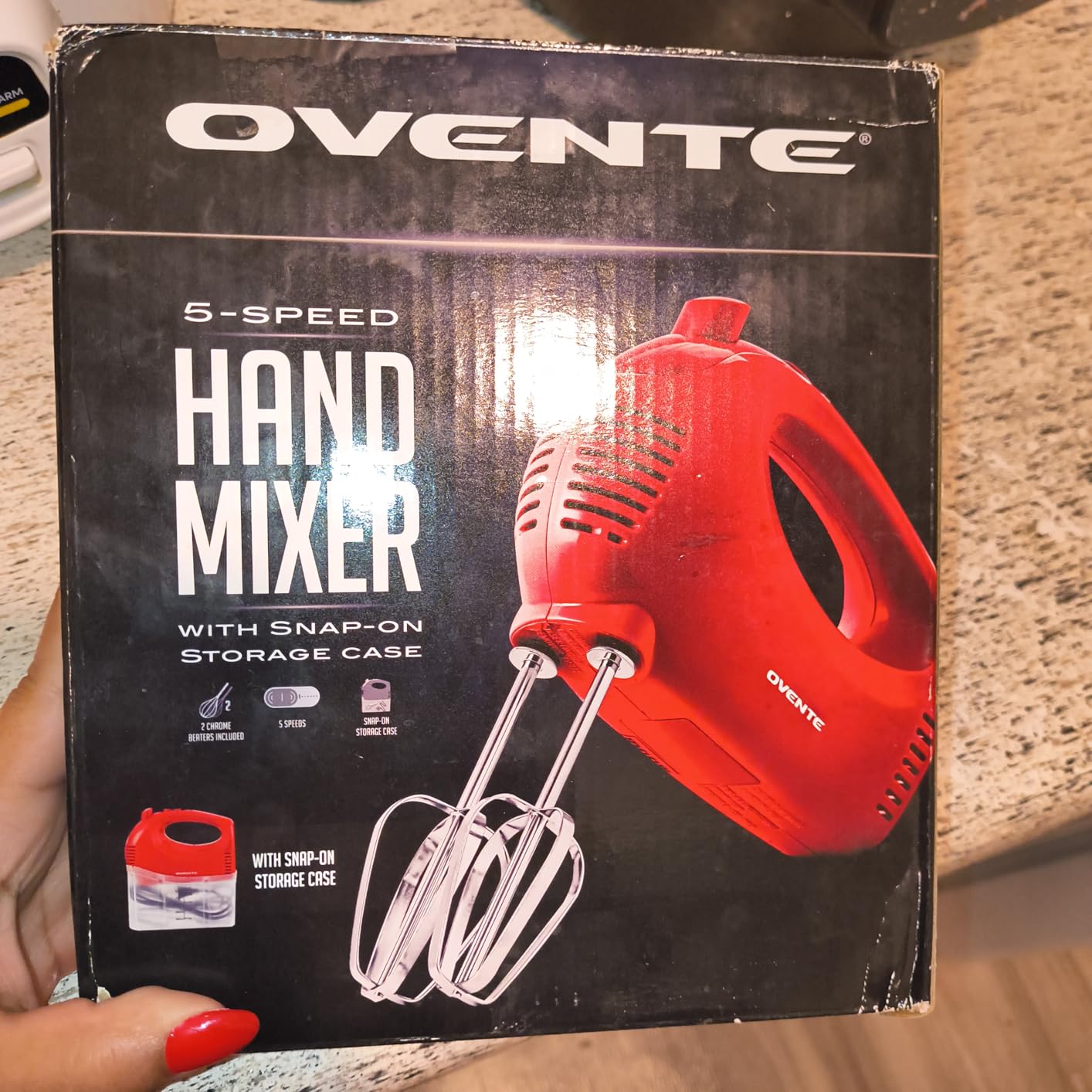 OVENTE 5-Speed Corded Electric Hand Mixer with Stainless Steel Whisks, Compact Portable Design with Snap-On Storage Case,150W Lightweight Handheld Mixer for Baking & Cooking, White HM151W - Customer Photo 2