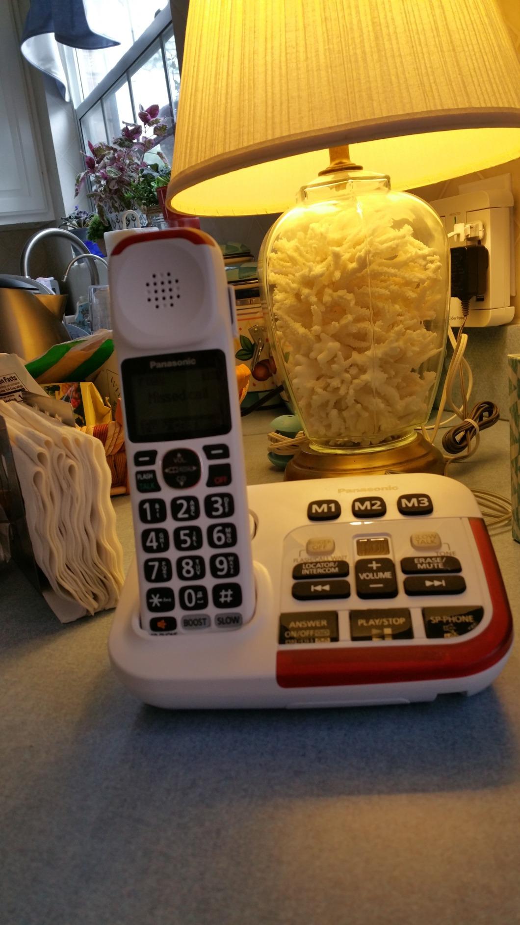 Panasonic Cordless Phone, 1 Handset Amplified Wireless Phone with Slow Talk, 40dB Volume Boost, 100dB Loud Visual Ringer, Hearing Aid Compatibility, Large Screen & Backlit Keypad - KX-TGM420W (White) customer photo 2