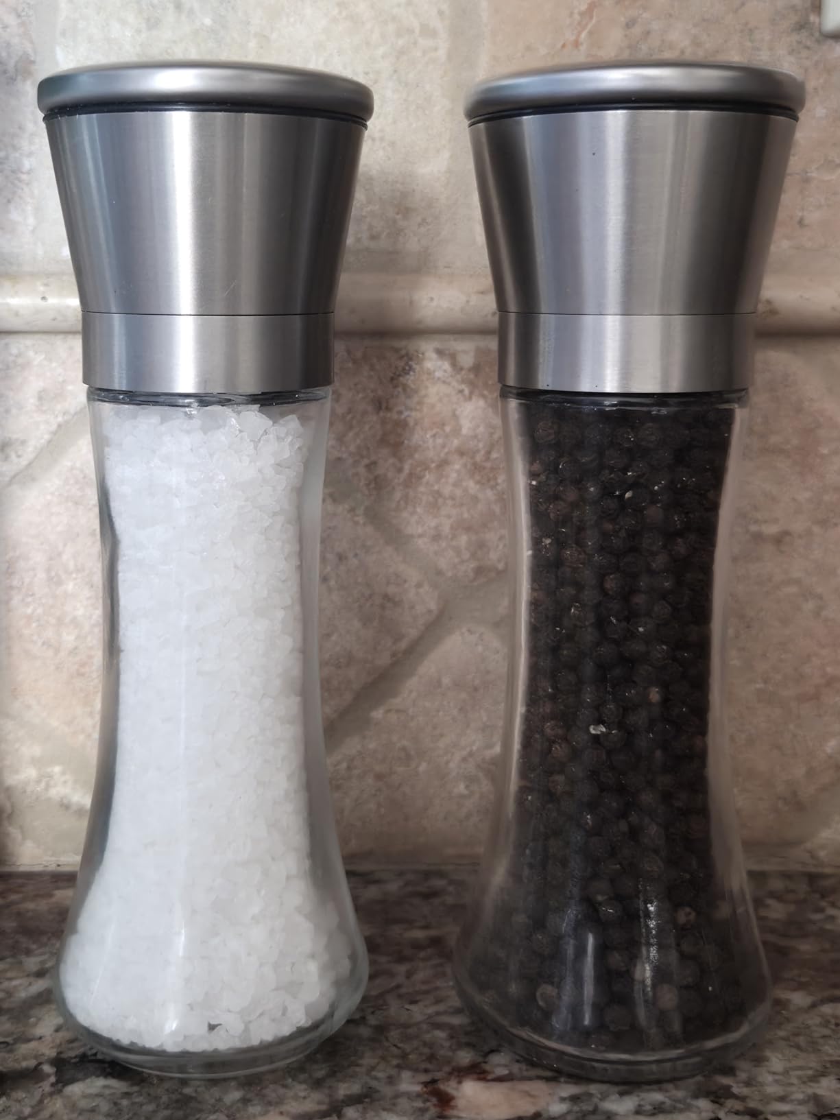 Home EC Premium Stainless Steel Sea Salt and Pepper Grinder Set of 2 - Adjustable Ceramic - Tall Glass Salt and Pepper Shakers - Kitchen Spice Mill W/Funnel & EBook - Customer Photo 2