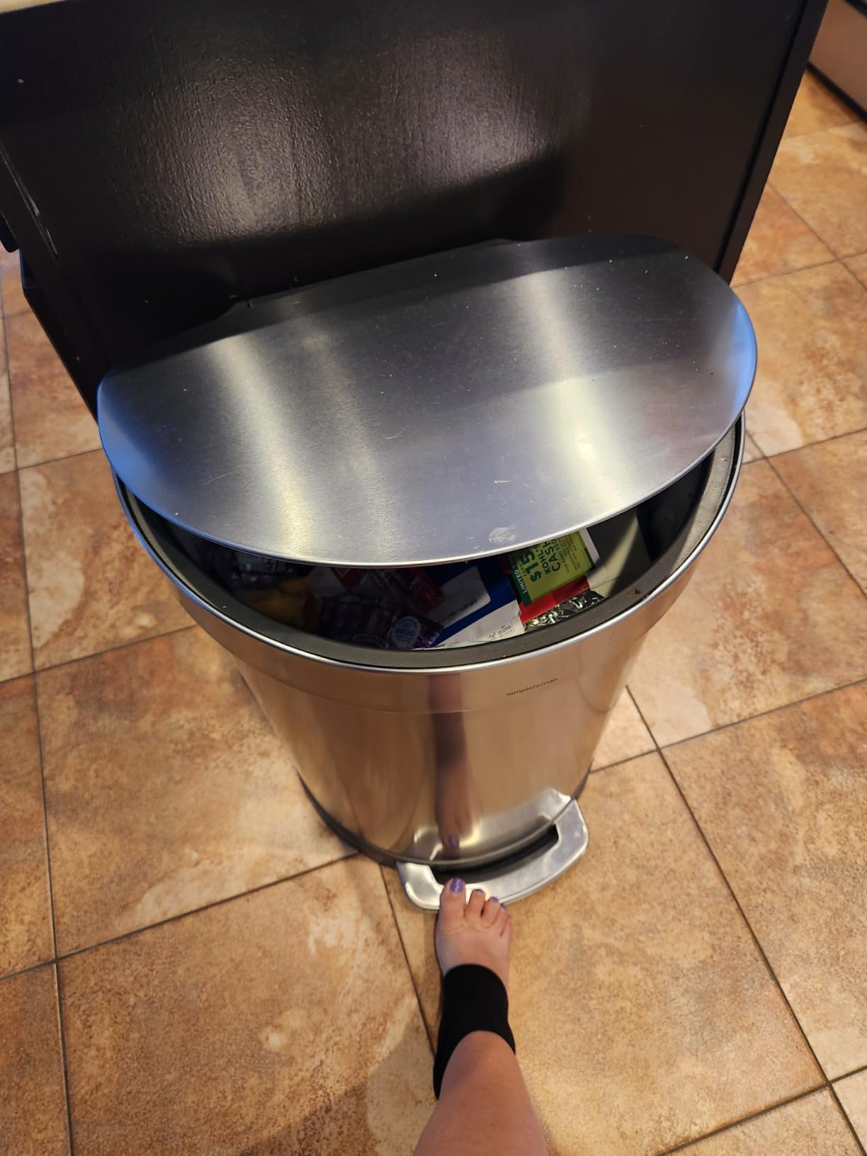 simplehuman 60 Liter Semi-Round Hands-Free Kitchen Step Stainless Steel Trash Can with Soft-Close Lid, Brushed Customer Review simplehuman 60 Liter Semi-Round Hands-Free Kitchen Step Stainless Steel Trash Can with Soft-Close Lid, Brushed - Customer Photo 4