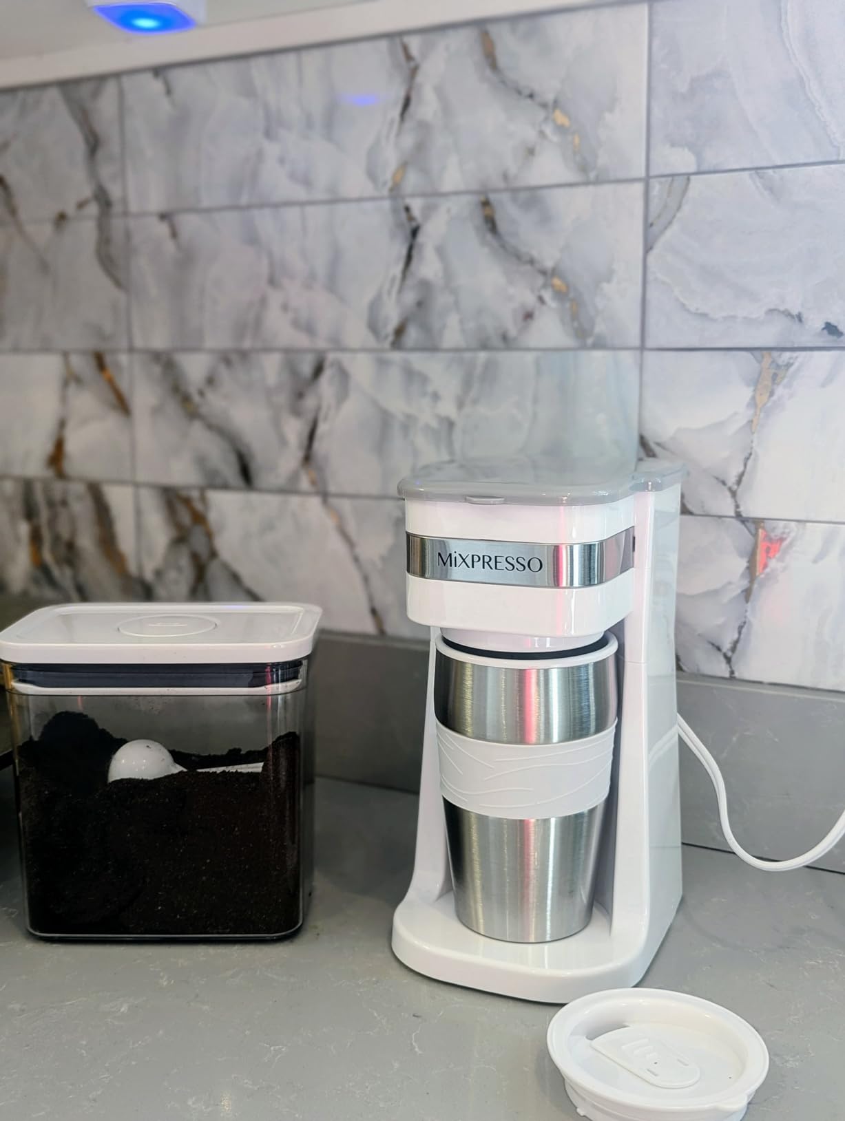 Mixpresso Black Personal Single Serve Coffee Maker with 14oz Travel Mug, Drip Small Coffee Maker with Auto Shut Off - Customer Photo 2