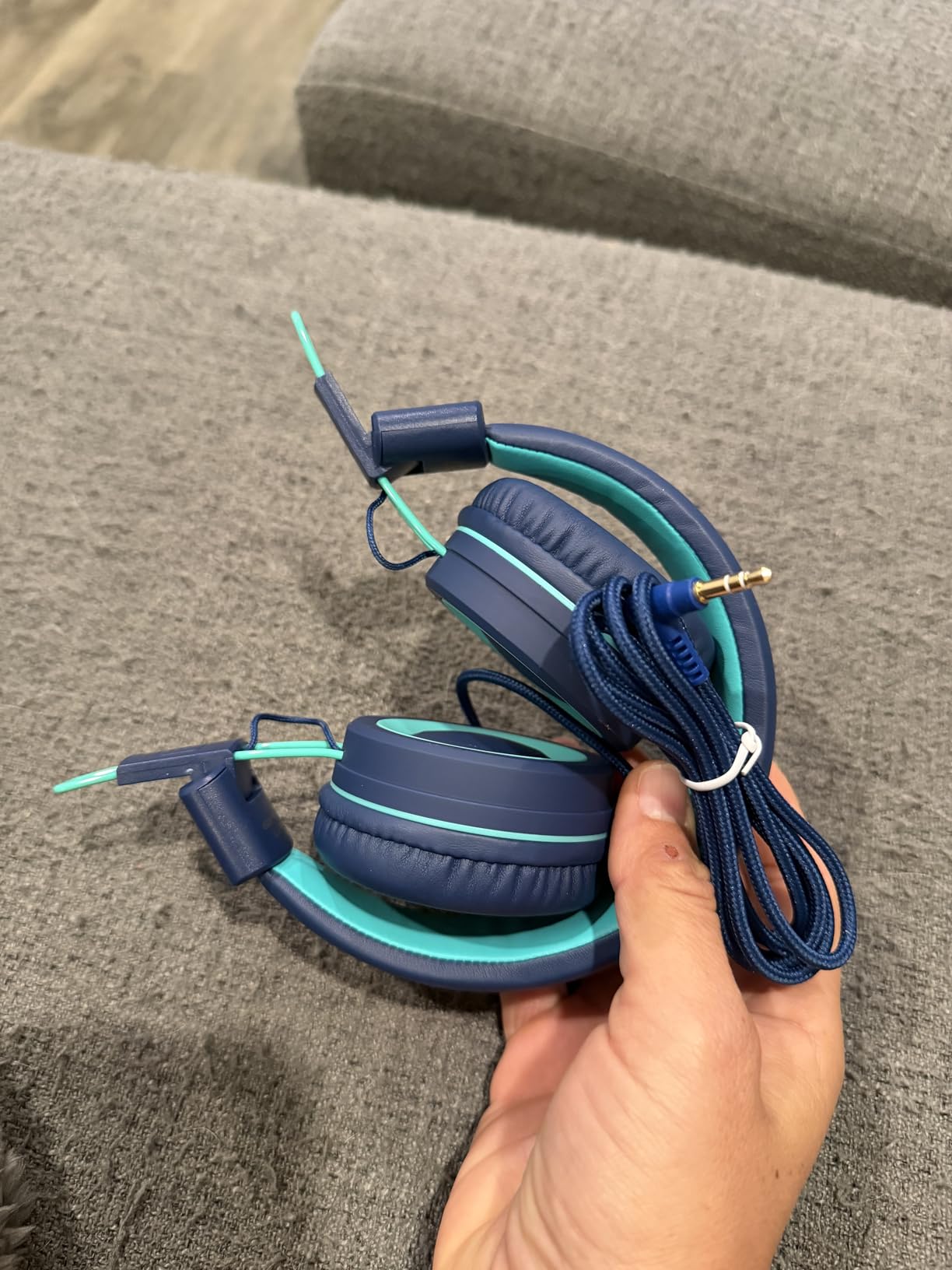 Kids Headphones - noot products K11 Foldable Stereo Tangle-Free 3.5mm Jack Wired Cord On-Ear Headset for Children/Teens/Boys/Girls/Smartphones/School/Kindle/Airplane Travel/Plane (Navy/Teal) - Customer Photo 2