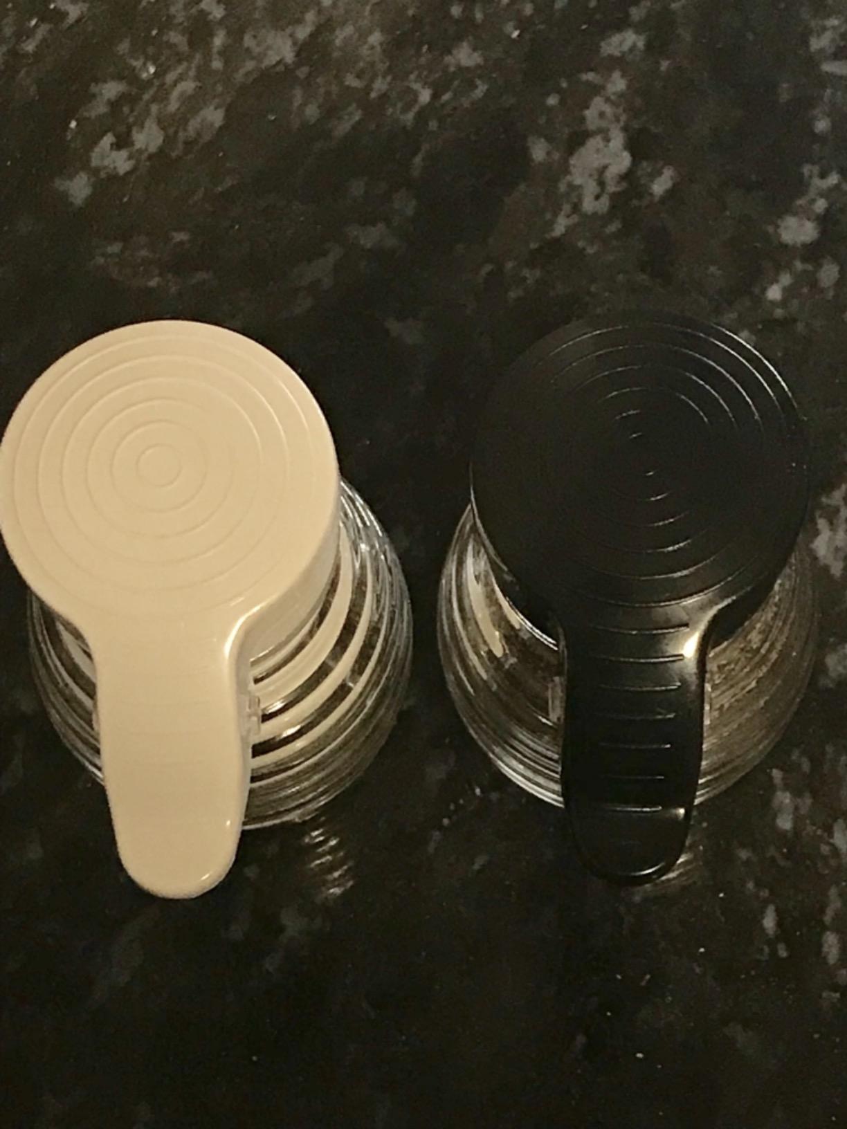 Moisture Proof Beehive Salt And Pepper Shakers | Black And White Hinged Flip Top | No Spill | No Clog | 2 OZ Set Of 2 - Customer Photo 2