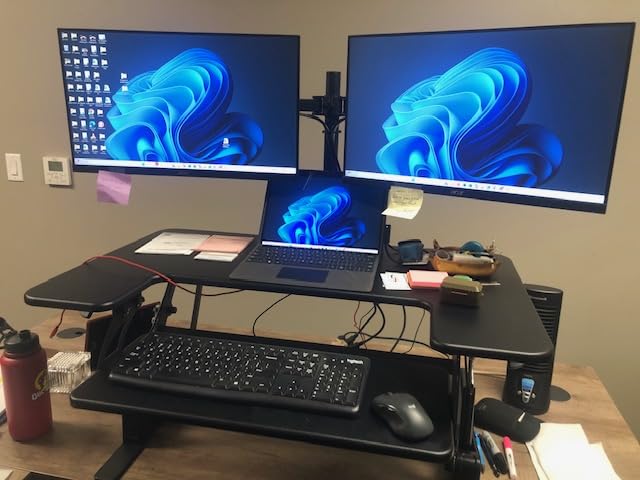 VIVO 36 inch Height Adjustable Stand Up Desk Converter, V Series, Quick Sit to Stand Tabletop Dual Monitor Riser Workstation, Black, DESK-V000V - Customer Photo 1