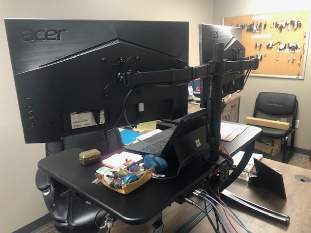 VIVO 36 inch Height Adjustable Stand Up Desk Converter, V Series, Quick Sit to Stand Tabletop Dual Monitor Riser Workstation, Black, DESK-V000V - Customer Photo 3