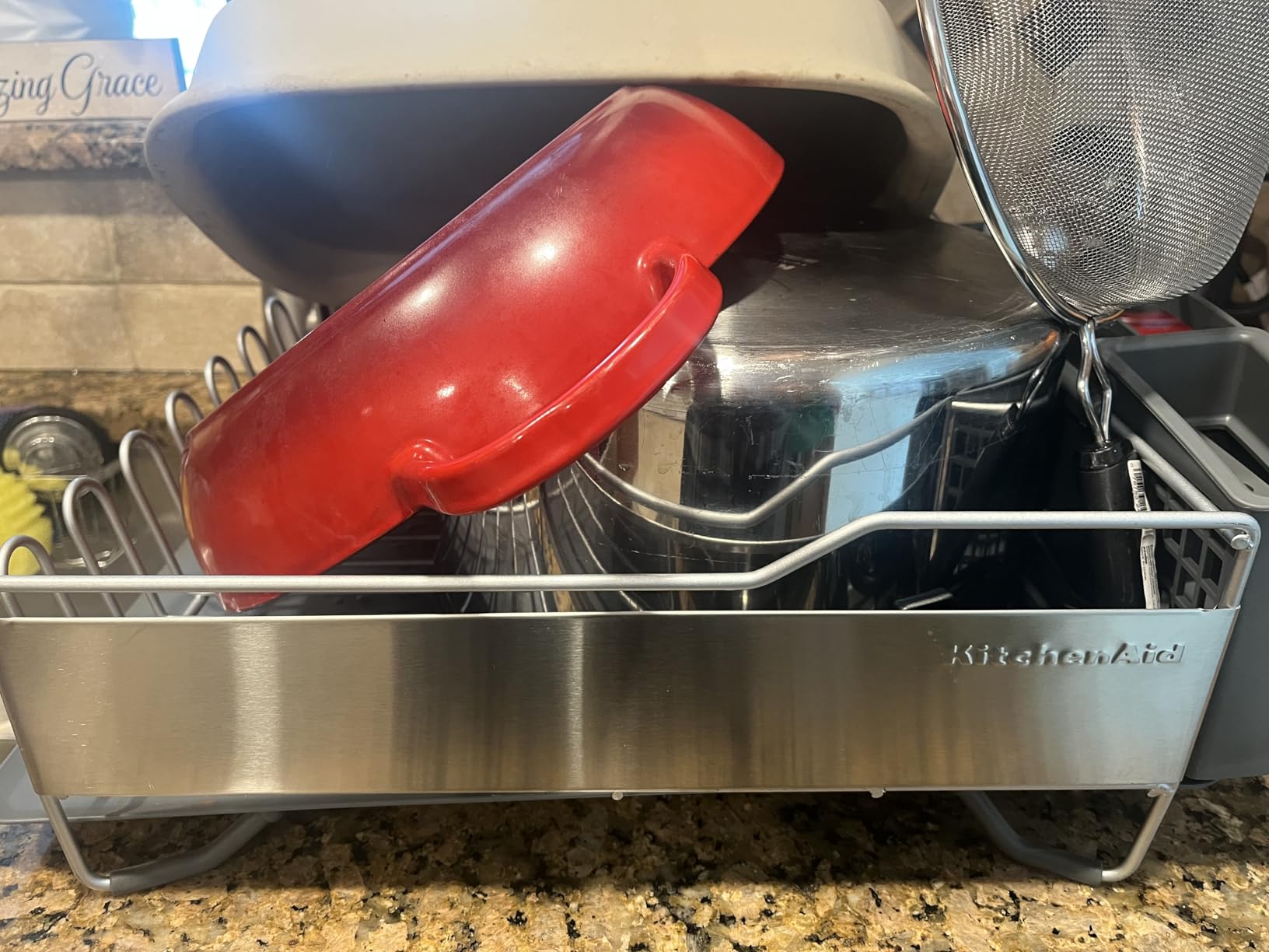 KitchenAid Large Capacity Full Size Rust Resistant Dish Rack with Angled Drain Board and Removable Flatware Caddy, Light Grey Customer Review KitchenAid Large Capacity Full Size Rust Resistant Dish Rack with Angled Drain Board and Removable Flatware Caddy, Light Grey - Customer Photo 1