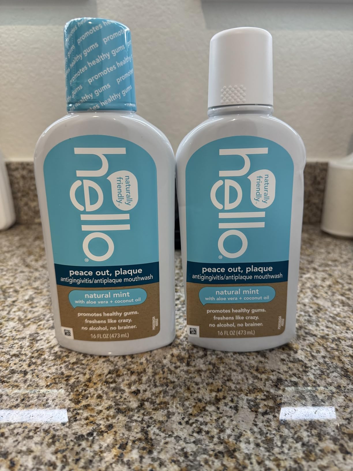 Hello Peace Out Plaque, Antigingivitis Alcohol Free Mouthwash, Natural Mint with Aloe Vera and Coconut Oil, Fluoride Free, Vegan, SLS Free and Gluten Free, 16 Ounce (Pack of 3) - Customer Photo 2