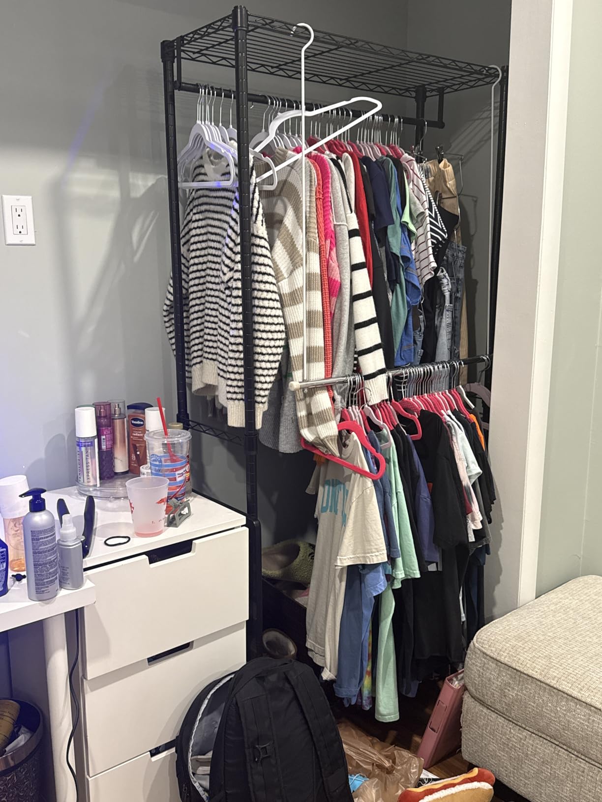 Amazon Basics Adjustable Clothes Rack for Handing, Double Hanging Rod Garment Rolling Closet Clothing Organizer, Chrome, 36'' x 14'' x 72'' - Customer Photo 1