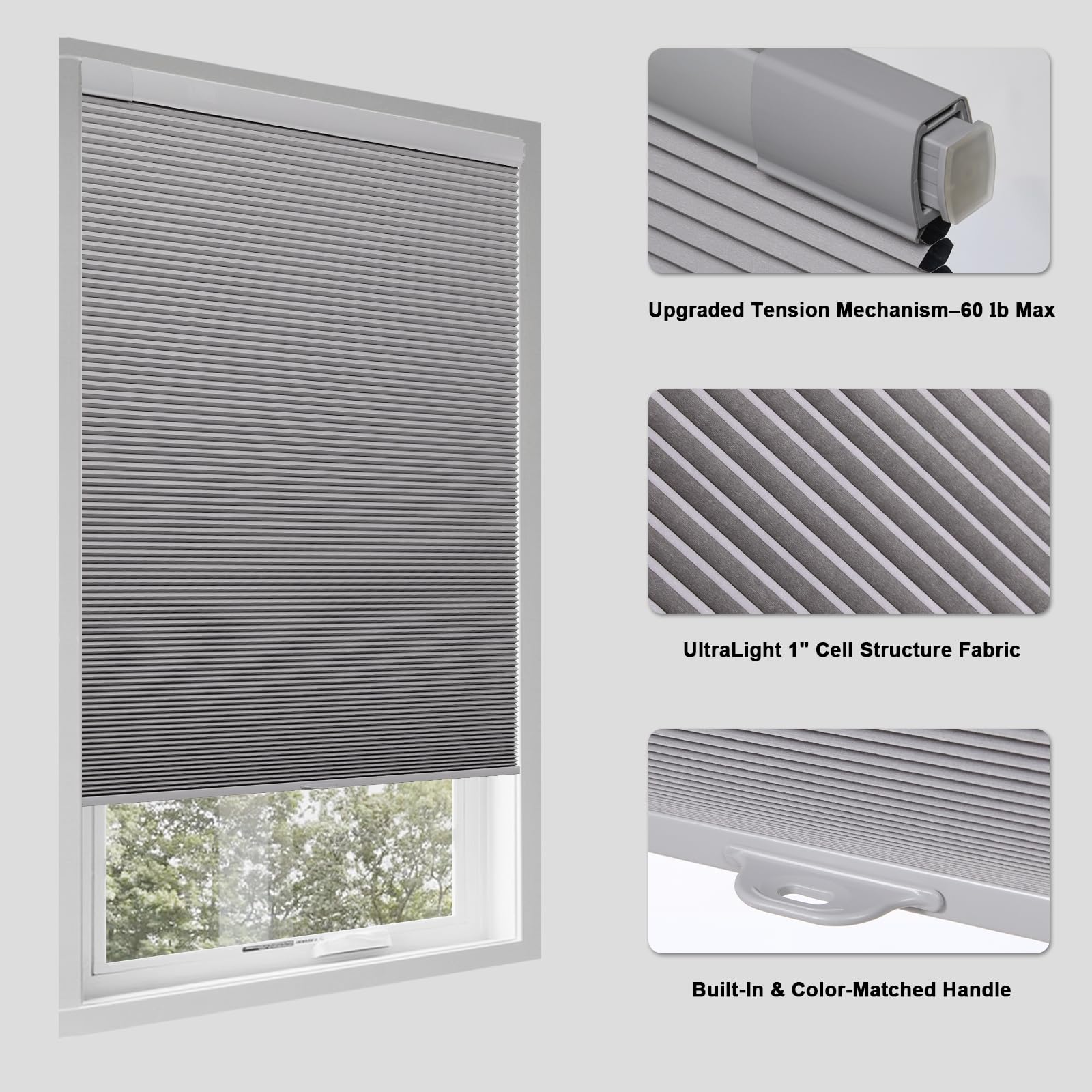 BlindsAvenue Cellular Honeycomb Cordless Polyester Shade, 9/16