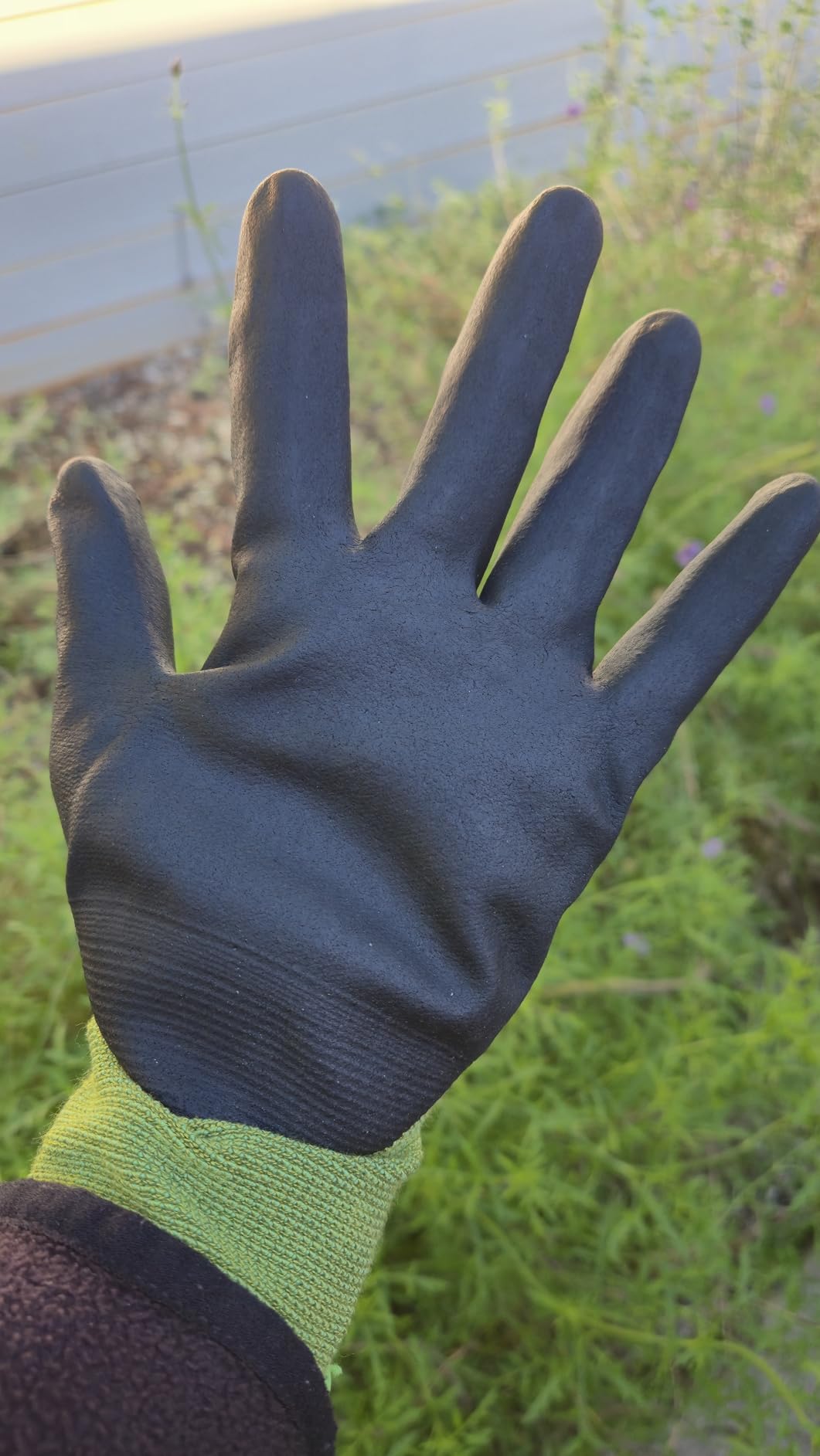 COOLJOB 2 Pairs Gardening Working Gloves for Men and Women, Touchscreen, Grippy Nitrile Rubber Coated for Garden Yard, Green/Black,Medium Size (M) - Customer Photo 1