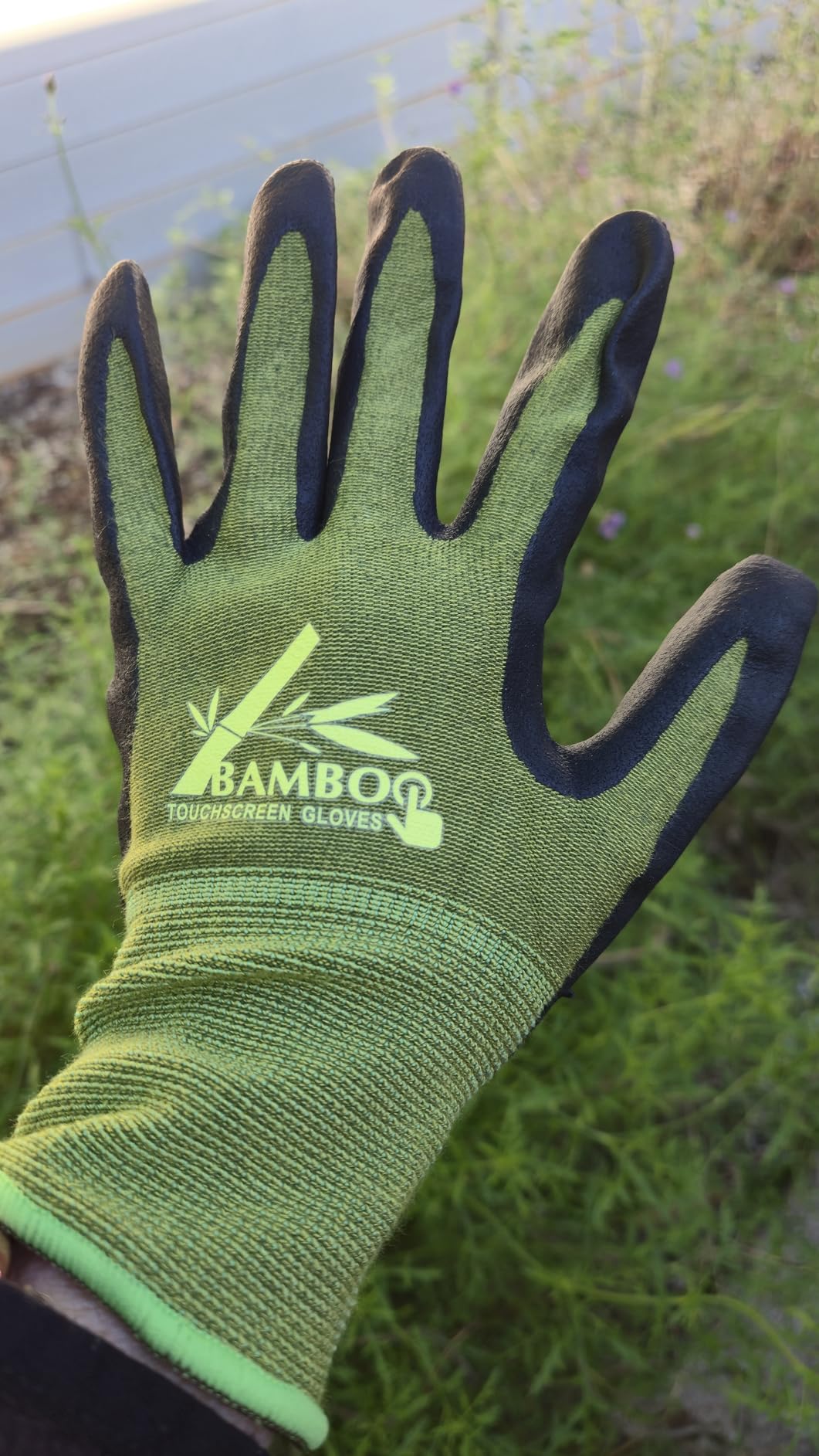 COOLJOB 2 Pairs Gardening Working Gloves for Men and Women, Touchscreen, Grippy Nitrile Rubber Coated for Garden Yard, Green/Black,Medium Size (M) - Customer Photo 2