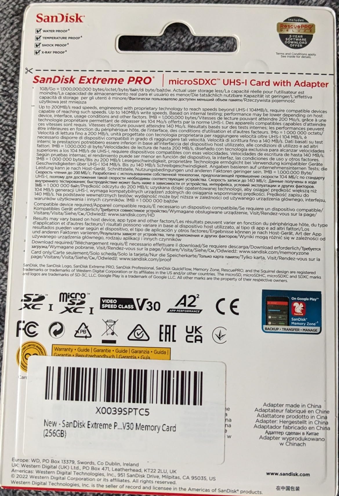 SanDisk Extreme Pro Micro SDXC UHS-I U3 A2 V30 Memory Card (256GB) - Customer Photo 2