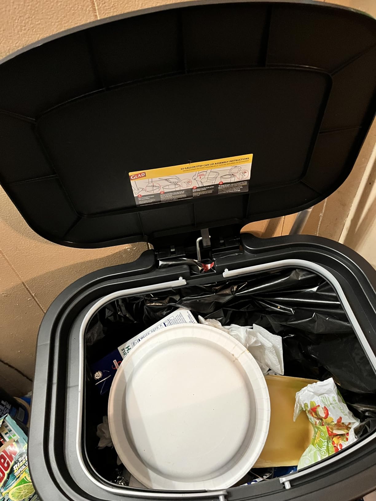 Glad 13 Gallon Trash Can | Plastic Kitchen Waste Bin with Odor Protection of Lid | Hands Free with Step On Foot Pedal and Garbage Bag Rings, Black Customer Review Glad 13 Gallon Trash Can | Plastic Kitchen Waste Bin with Odor Protection of Lid | Hands Free with Step On Foot Pedal and Garbage Bag Rings, Black - Customer Photo 1