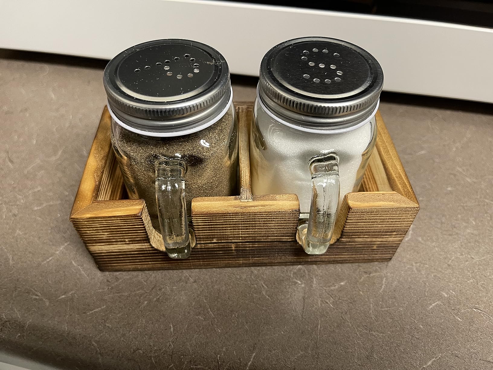 Mason Jar Salt and Pepper Shakers - Glass Shaker Set with Wood Holder Caddy, Easy to Clean & Refill for Farmhouse Kitchen Table, Home and Gifts - Customer Photo 2
