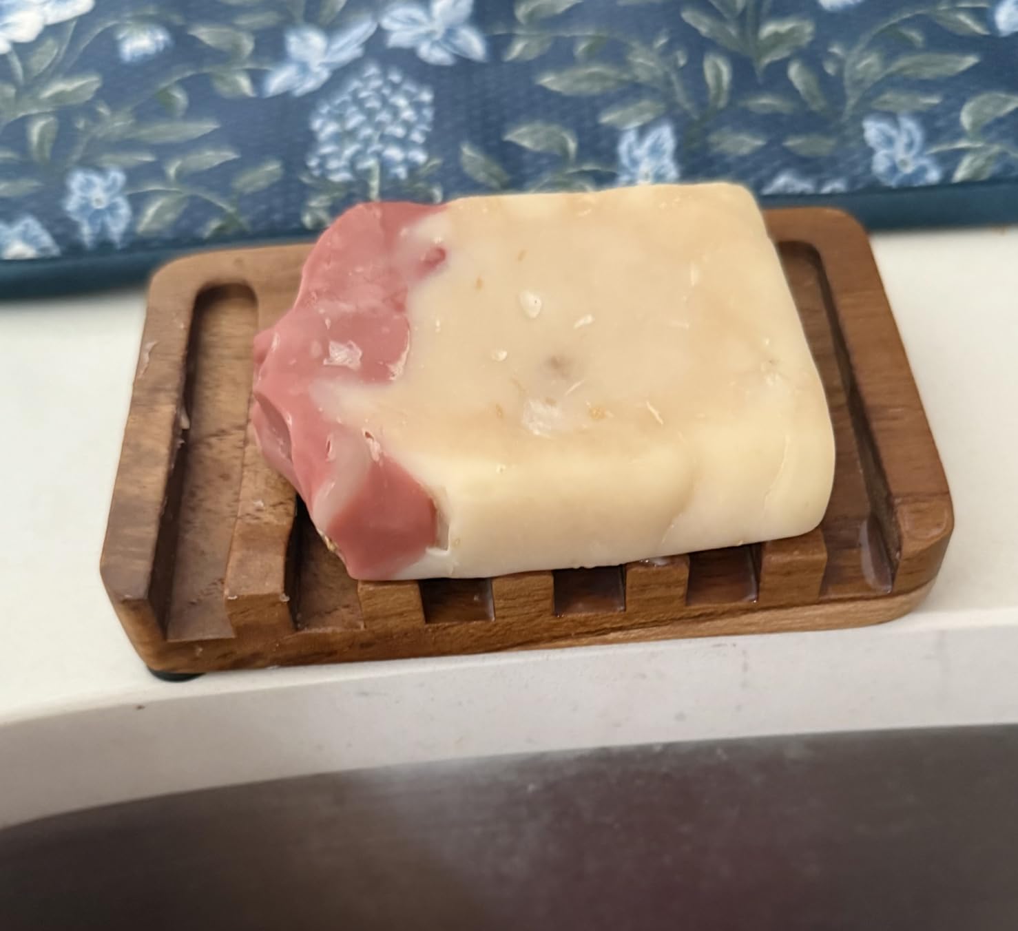 Soap Dish with Slanted Waterfall Design by HTB, Bar Soap Holder Teak Wood, Soap Saver for Shower, Bathroom, Sink, Kitchen and Countertop - Customer Photo 2