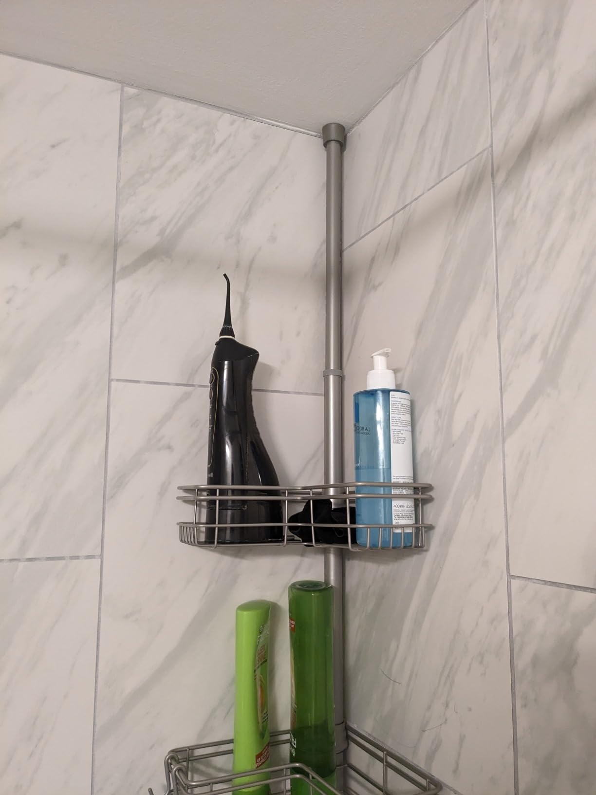 Zenna Home Tension Pole Shower Caddy Corner Organizer, Adjustable Standing Shower Caddy with 4 L-shaped Baskets and Hooks, Rust Resistant Bathroom Tension Rod Organizer, 60 to 97 Inch, Bronze - Customer Photo 2