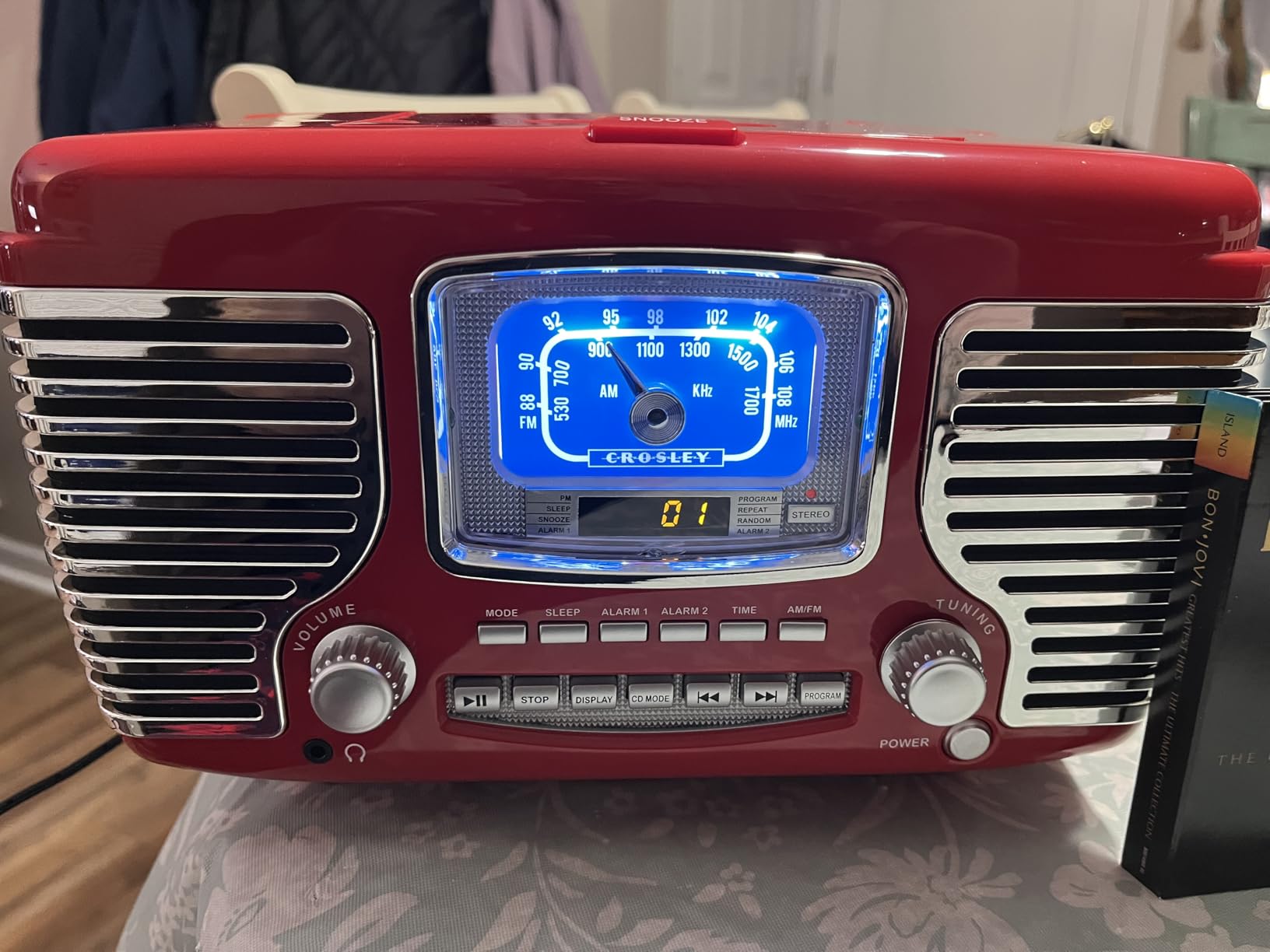 Crosley CR612B-RE Corsair Retro AM/FM Alarm Clock Radio and CD Player with Stereo Bluetooth Speakers - Customer Photo 1