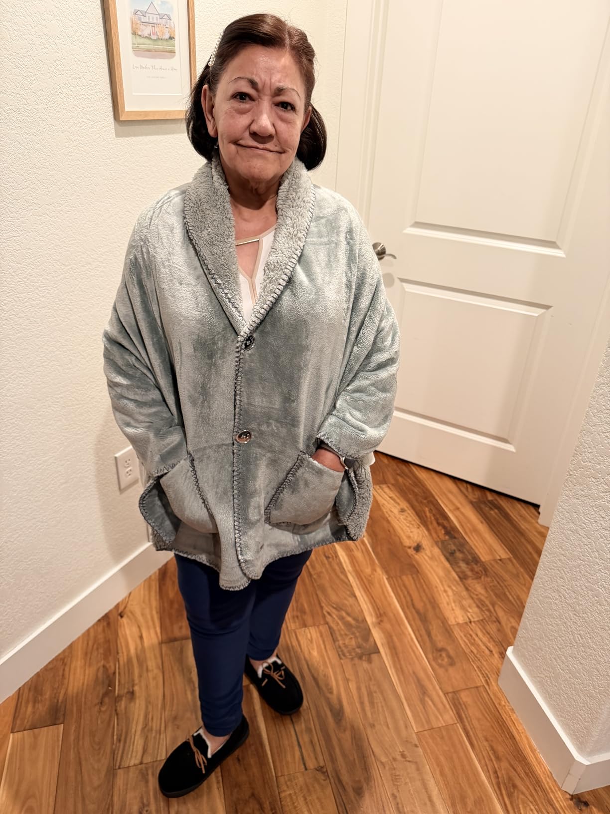 Premium Double Layer Poncho Blanket -No Sleeves Easy On Easy Off- Drape and Go- Top Christmas Gifts for Grandma, Gift for Mom and Elderly Women (Silver Grey) customer photo 1