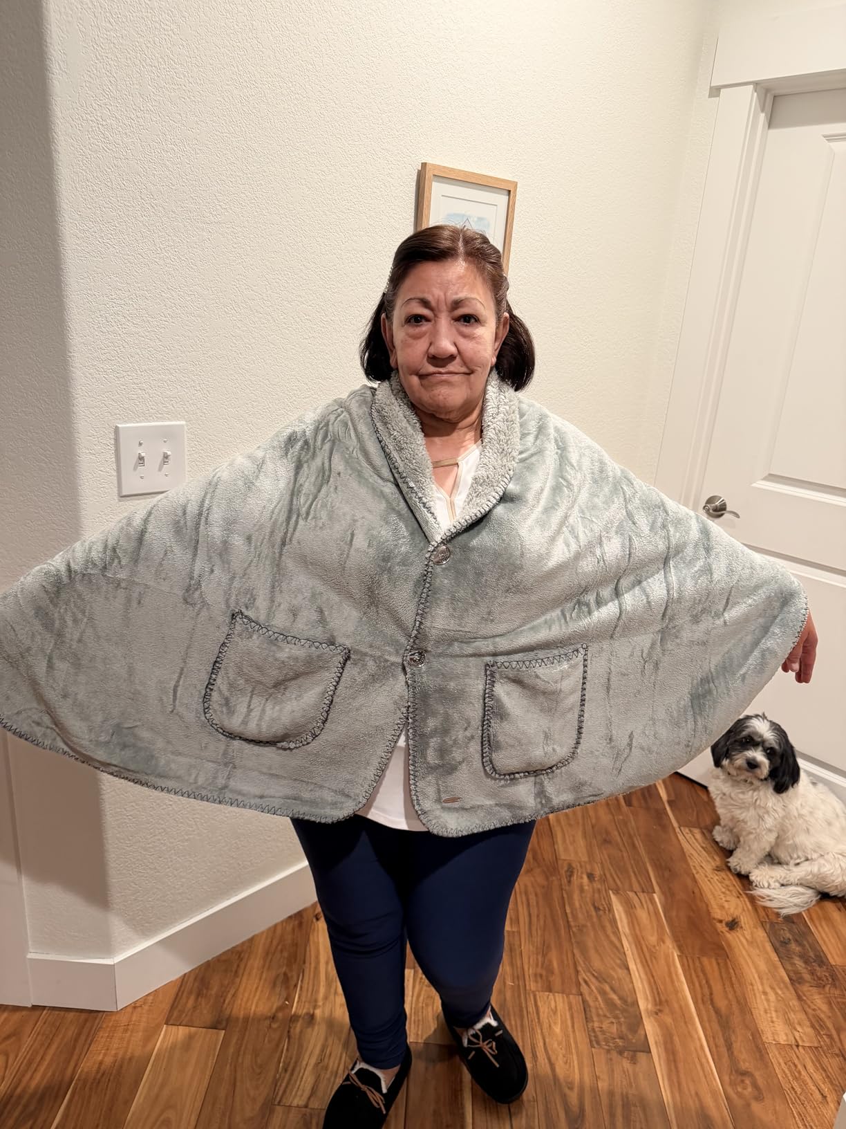 Premium Double Layer Poncho Blanket -No Sleeves Easy On Easy Off- Drape and Go- Top Christmas Gifts for Grandma, Gift for Mom and Elderly Women (Silver Grey) customer photo 2