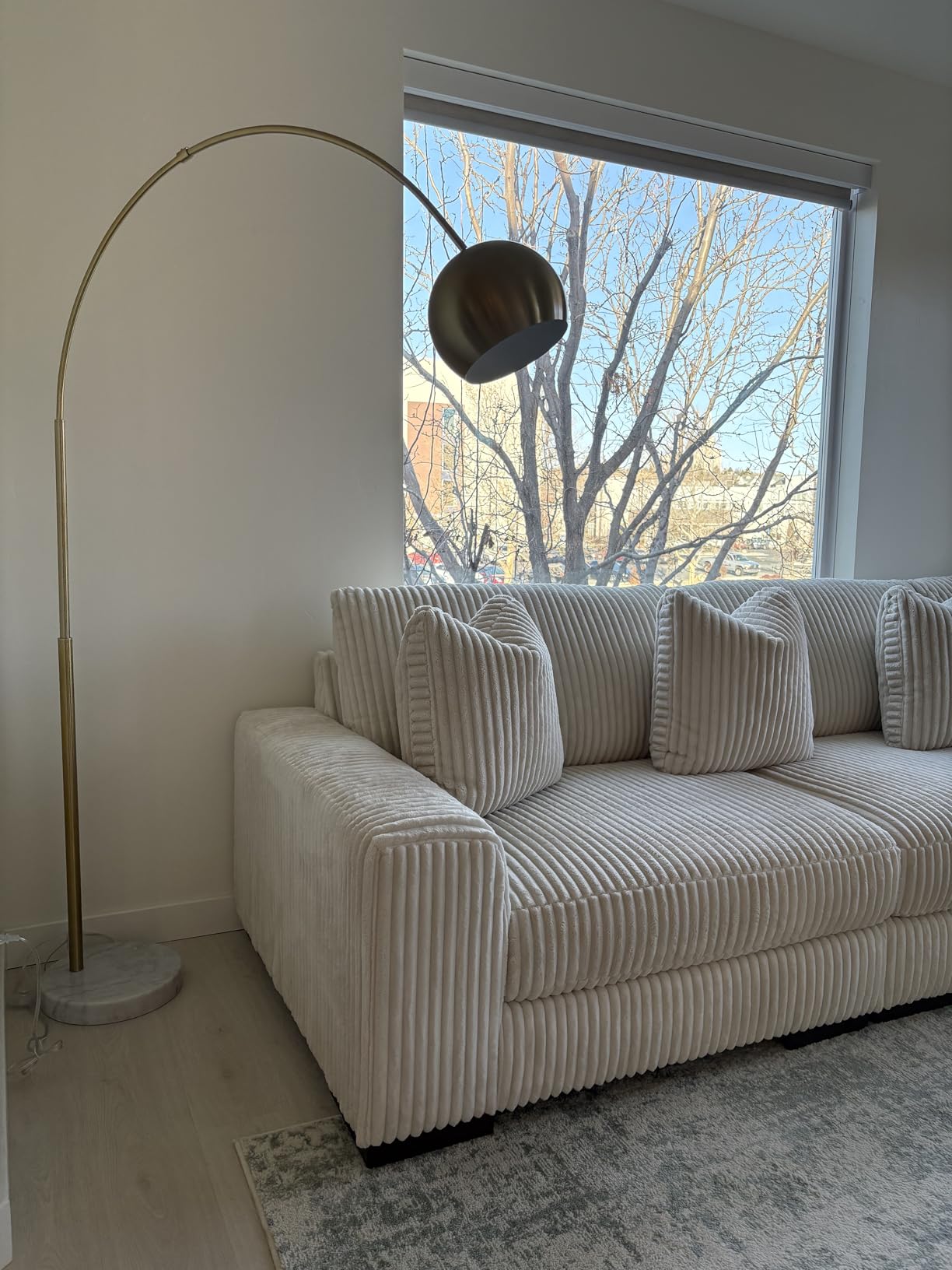 Brightech Olivia Floor Lamp - Chic Arc Lamp with Rounded Spotlight Head and Marble Base for Living Room, Tall Standing Lamp with LED Light Bulb for Bedroom Reading, Boho Home Decor for Office - Brass - Customer Photo 1