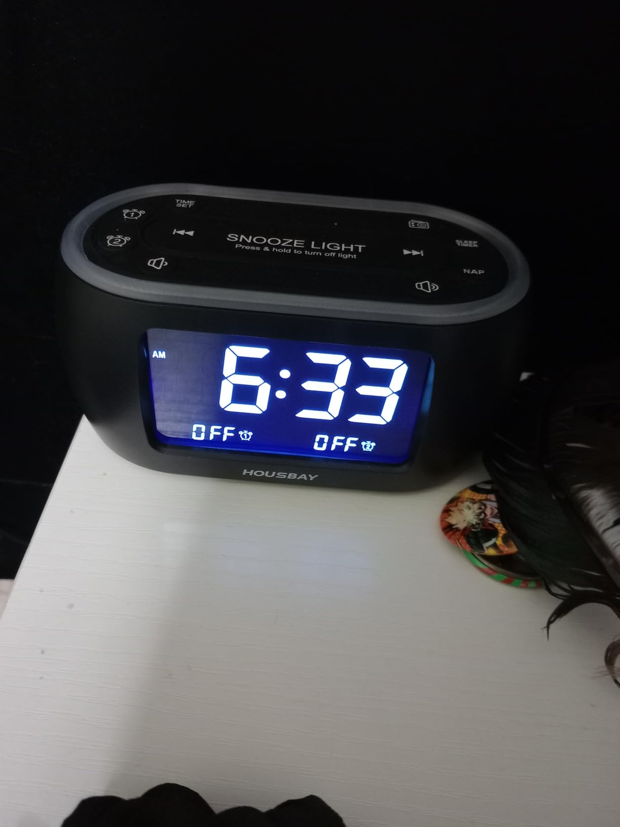 HOUSBAY Glow Small Alarm Clock Radio for Bedrooms with 7 Color Night Light, Dual Alarm, Dimmer, USB Charger - Customer Photo 1