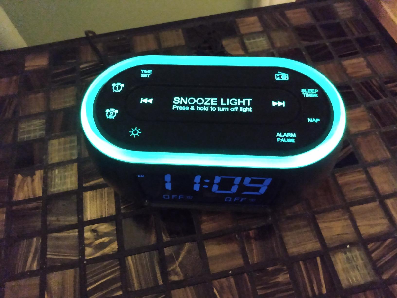 HOUSBAY Glow Small Alarm Clock Radio for Bedrooms with 7 Color Night Light, Dual Alarm, Dimmer, USB Charger - Customer Photo 2