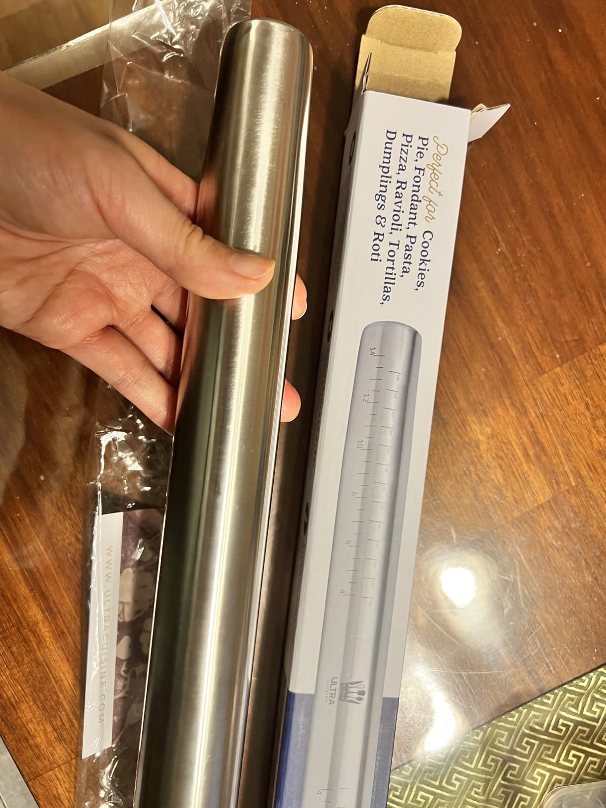 Ultra Cuisine French Rolling Pin for Baking - Tapered Stainless Steel Design with Measurements - Customer Photo 1