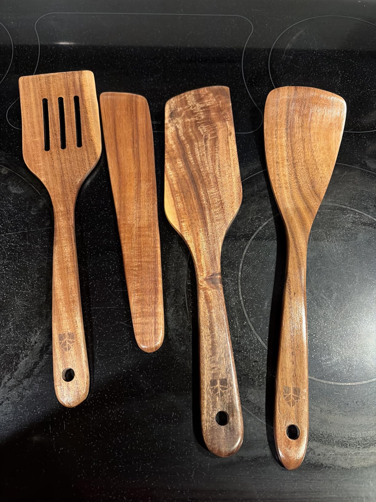 Wooden Spatula for Cooking, Teak Spatulas for Kitchen Use - Wooden Cooking Utensils Set of 4 including Paddle, Turner, Slotted Spurtle and Wood Scraper. Nonstick cookware. - Customer Photo 1