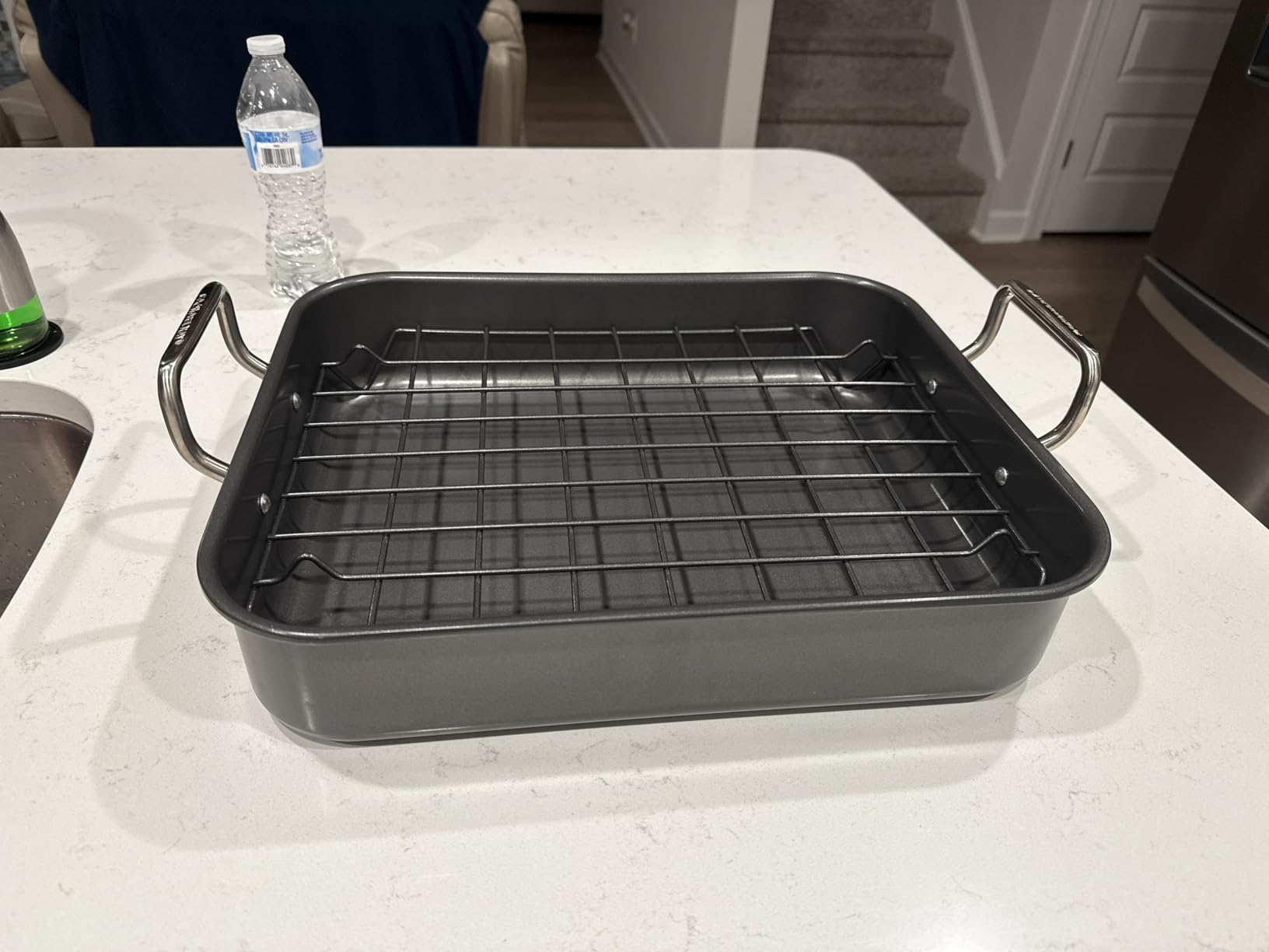 Rachael Ray Bakeware Nonstick Roaster/Roasting Pan with Reversible Rack, 16.5 Inch x 13.5 Inch, Gray - Customer Photo 1