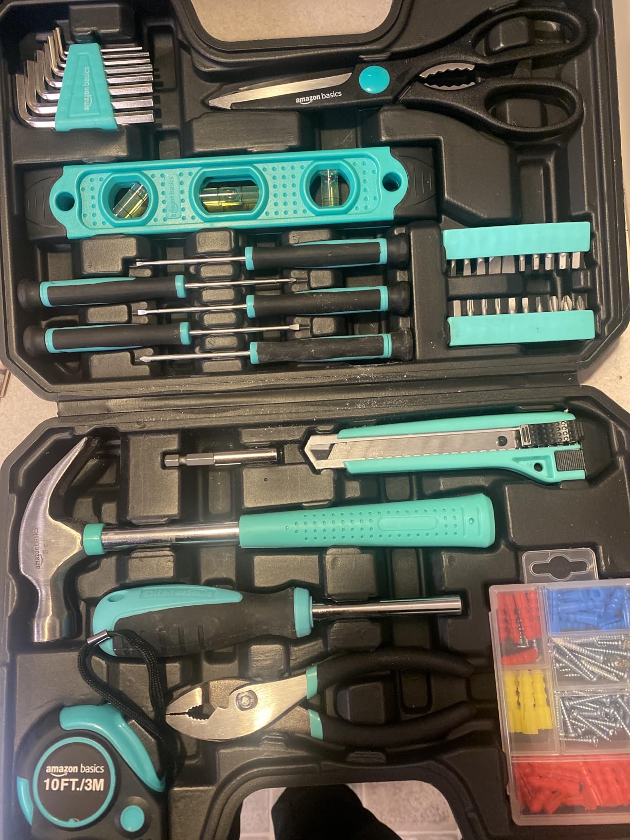 Amazon Basics Household Tool Kit With Storage Case, 142 Piece, Turquoise, 13.39 x 9.25 x 2.95 inch Customer Review Amazon Basics Household Tool Kit With Storage Case, 142 Piece, Turquoise, 13.39 x 9.25 x 2.95 inch - Customer Photo 5