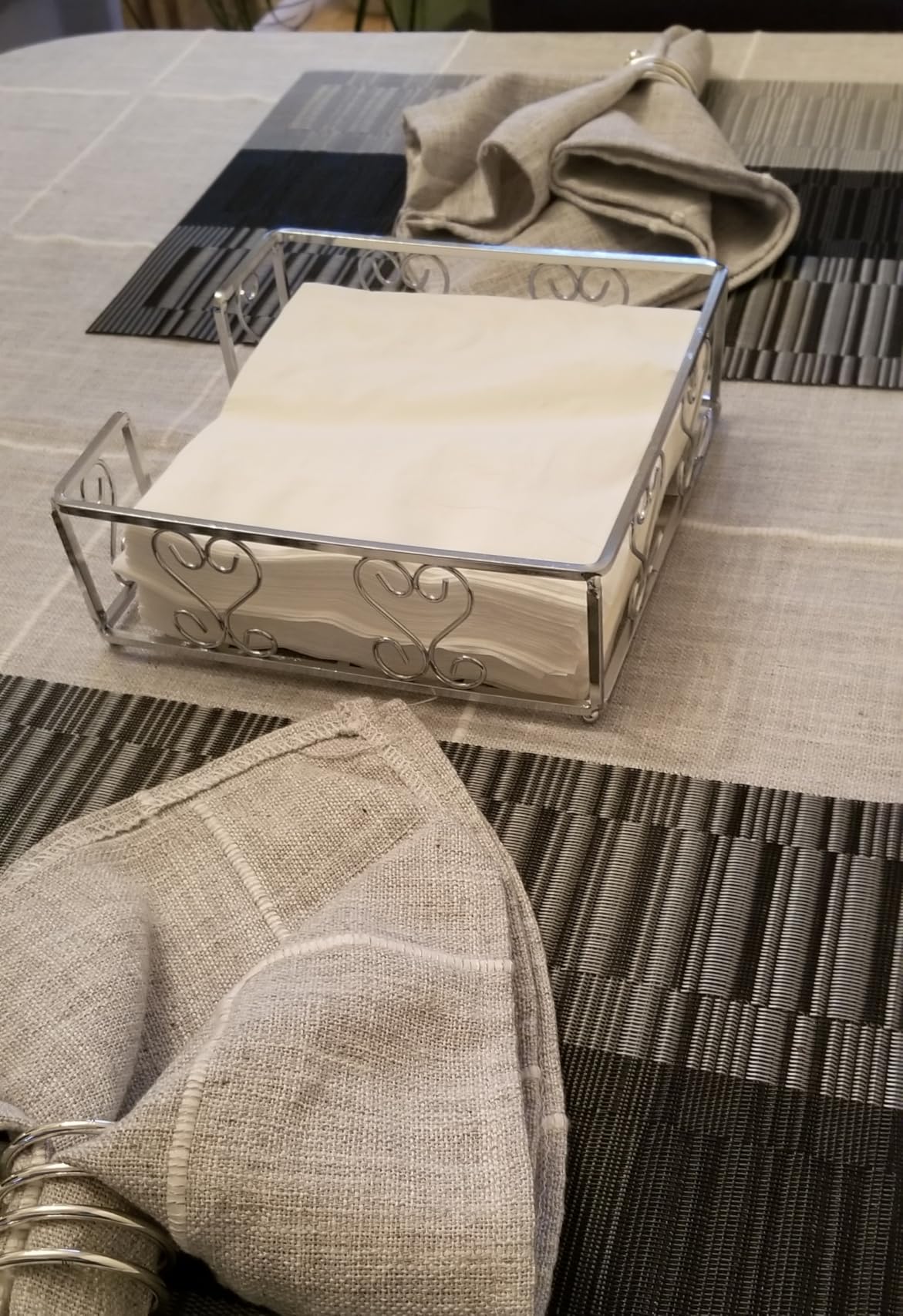 Napkin Holder for Table – Silver Iron Upright Napkin Dispenser for Paper Napkins, Napkin Dispenser for Kitchen Dining, Cocktail Picnic Bar Modern Kitchen and Dining Decor, Servilletero - Customer Photo 1