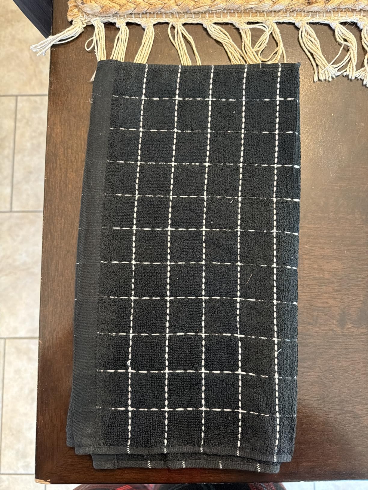 Homaxy 100% Cotton Terry Kitchen Towels(Black, 13 x 28 inches), Checkered Designed, Soft and Super Absorbent Dish Towels, 4 Pack - Customer Photo 2