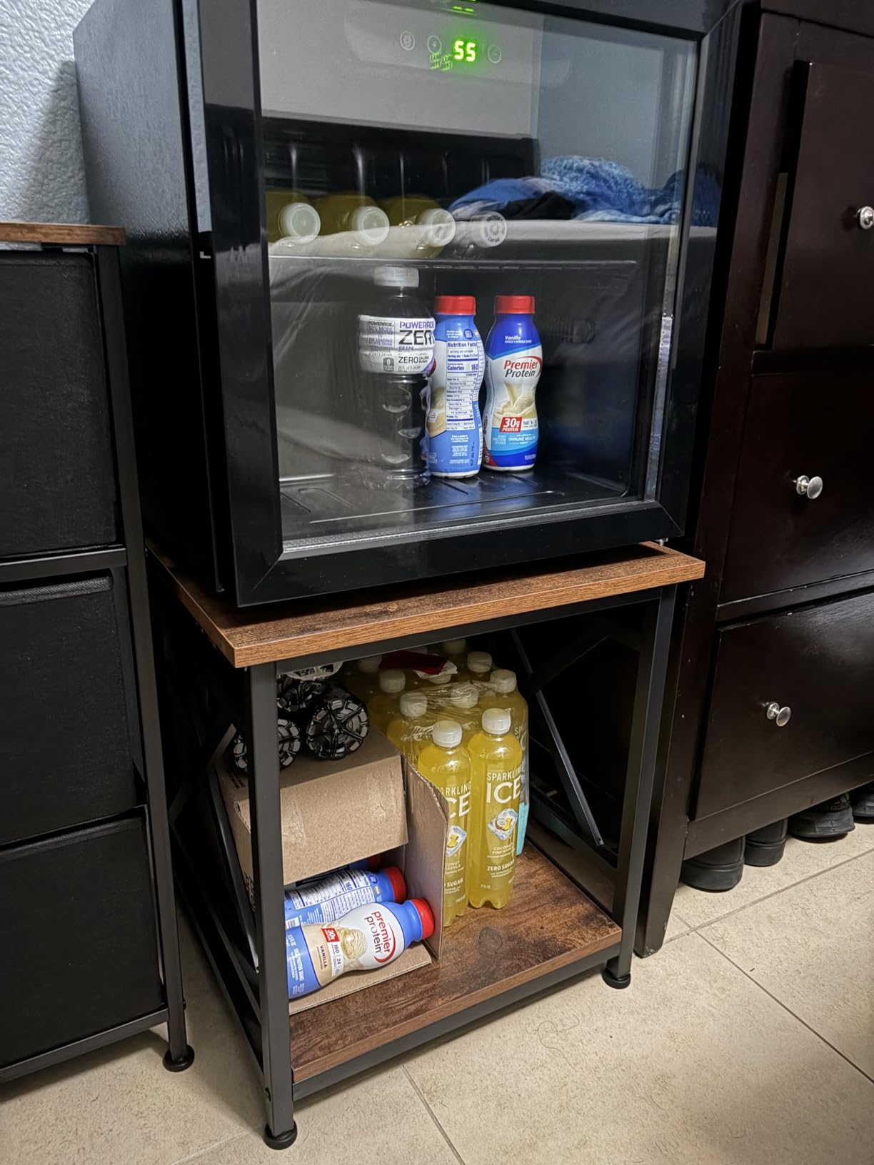 Industrial End Table with 2-Tier Storage Shelf, 18'' Square Side Table with X-Design Metal Frame, Rustic Brown Nightstand Bedside for Living Room Bedroom Customer Review Industrial End Table with 2-Tier Storage Shelf, 18'' Square Side Table with X-Design Metal Frame, Rustic Brown Nightstand Bedside for Living Room Bedroom - Customer Photo 1