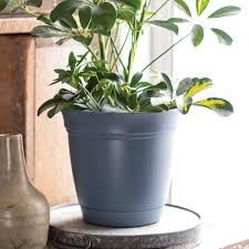 The HC Companies Eclipse Round Planter with Saucer - Outdoor & Indoor Plant Pot with Drainage Holes - Lightweight, UV-Resistant Plastic Pots for Plants, Flowers & Herbs (8